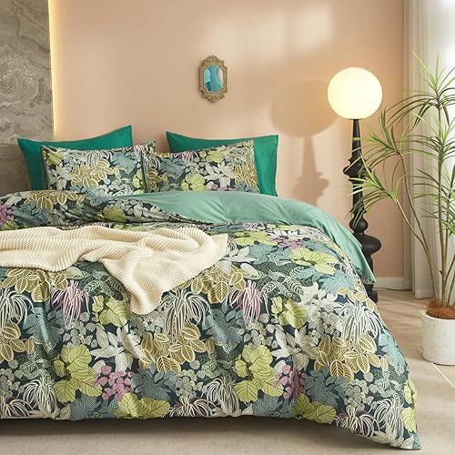 Miniatura 119 de Funda de edredón de 3 piezas, funda de edredón de algodón suave, estilo bohemio, juego de ropa de cama estética con cierre de cremallera, 4 lazos