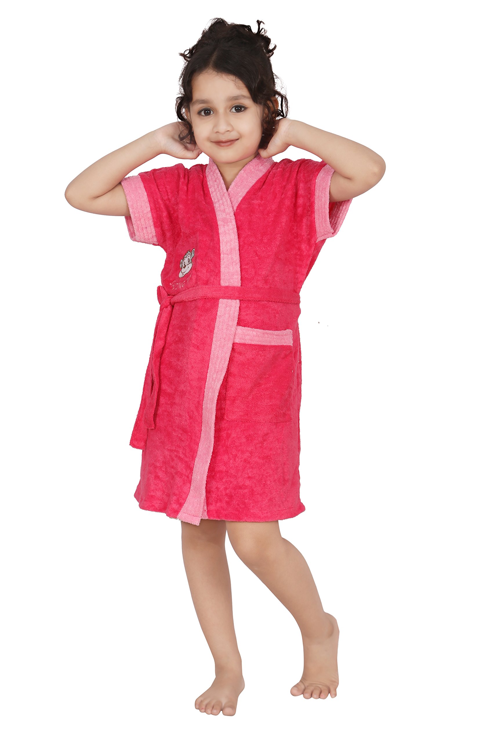 premium micro terry half sleeve kids unisex bathrobe with front pocket (9-10 years, rani2)
