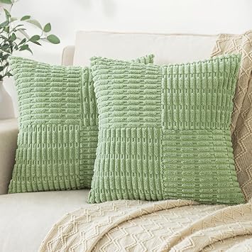 Softalker Spring Throw Pillow Covers 20x20 Inch, Set of 2 Soft Corduroy Textured Pillow Case Modern Euro Decorative Pillow Covers for Outdoor Couch Living Room Sofa Easter Gift, Sage Green
