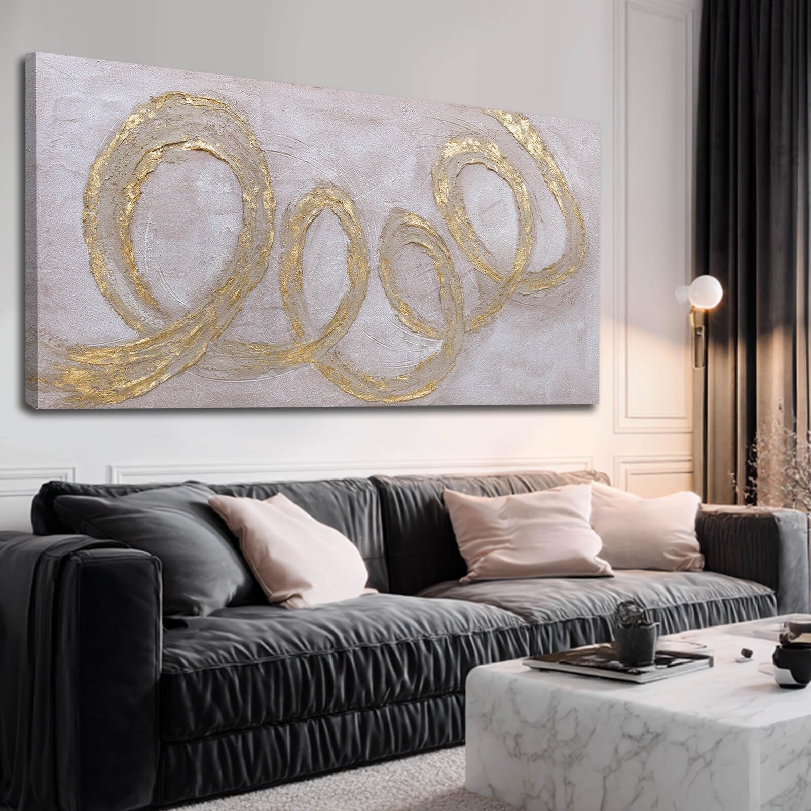 Ocevarin Abstract Wall Art Gold Line Art Prints Modern Minimalist Wall Decor for Living Room Neutral Posters for Dining Room Bedroom 24"x 48"