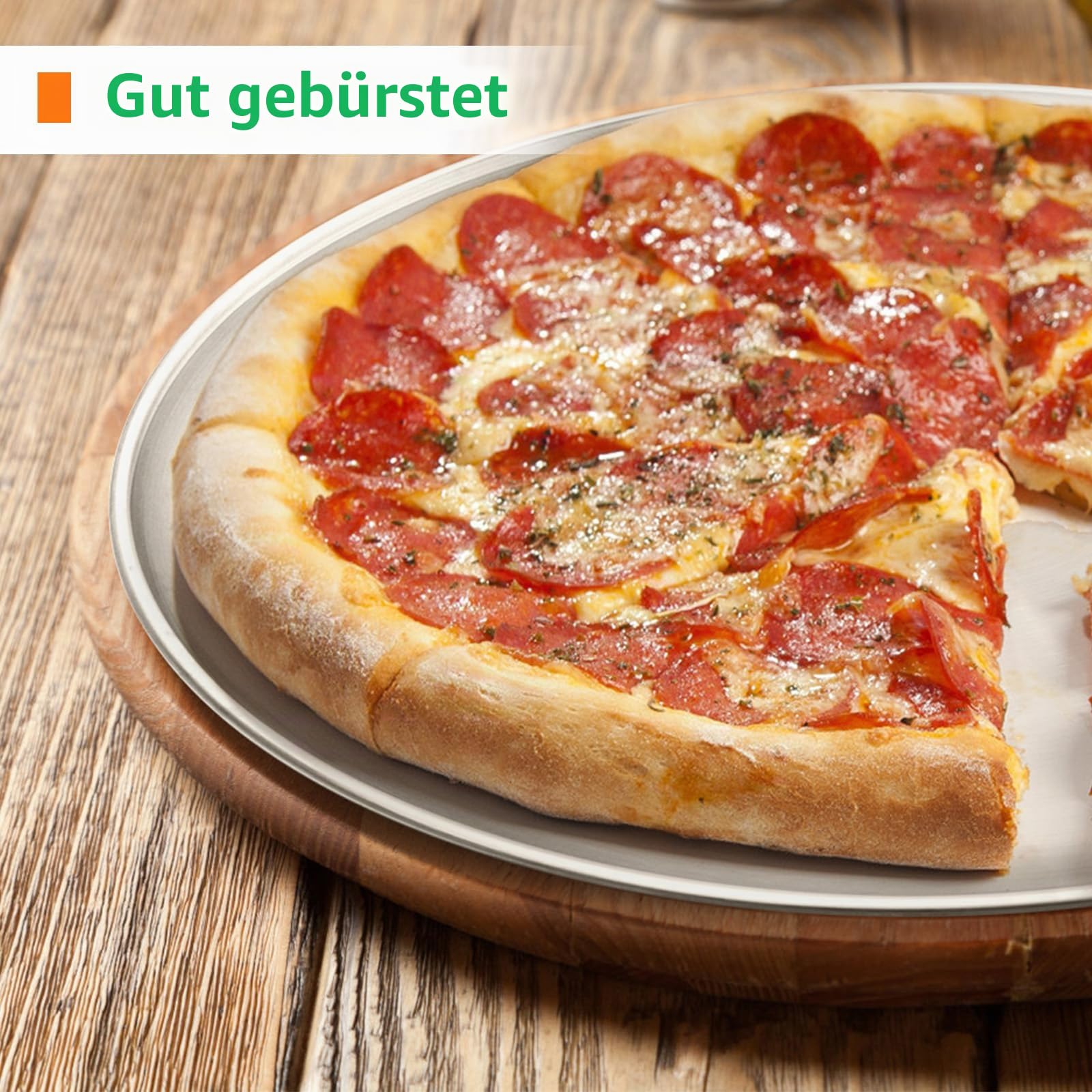 Kevenal Edelstahl Pizza-Pfannen 34.0 cm Pizza-Pfanne für Backofen Stahl Pizzablech Rund Pizzateller 2er Set (Extra Dick)
