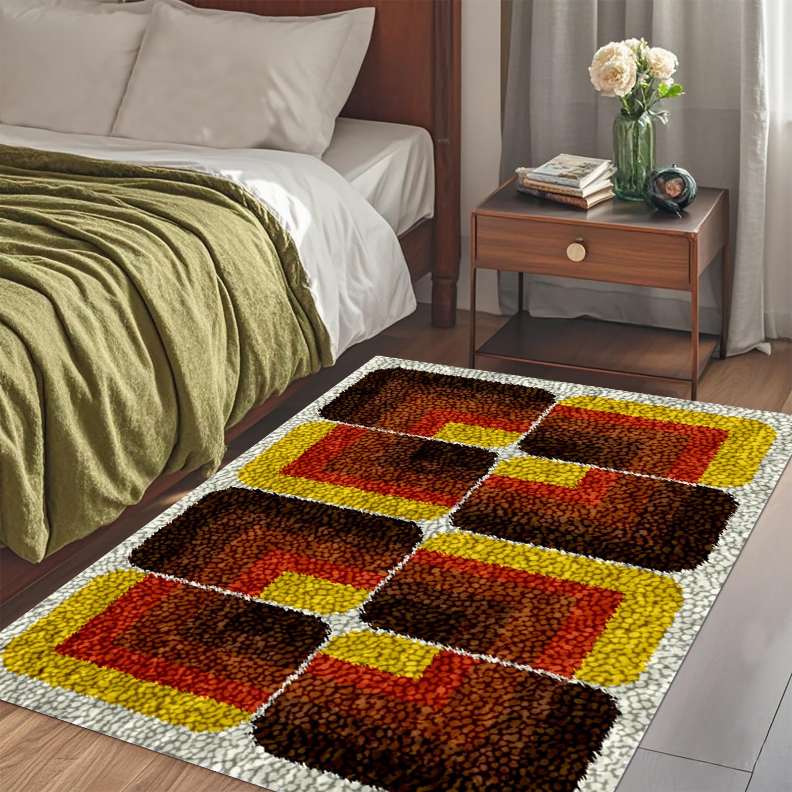 QUIYAEZY 80 x 115 cm DIY zestawy dywaników, duże zestawy haczyków zatrzaskowych dla dorosłych, zestawy do haftu krzyżykowego, robótki ręczne, dywan do dekoracji domu, zestaw do produkcji dywanów, dla