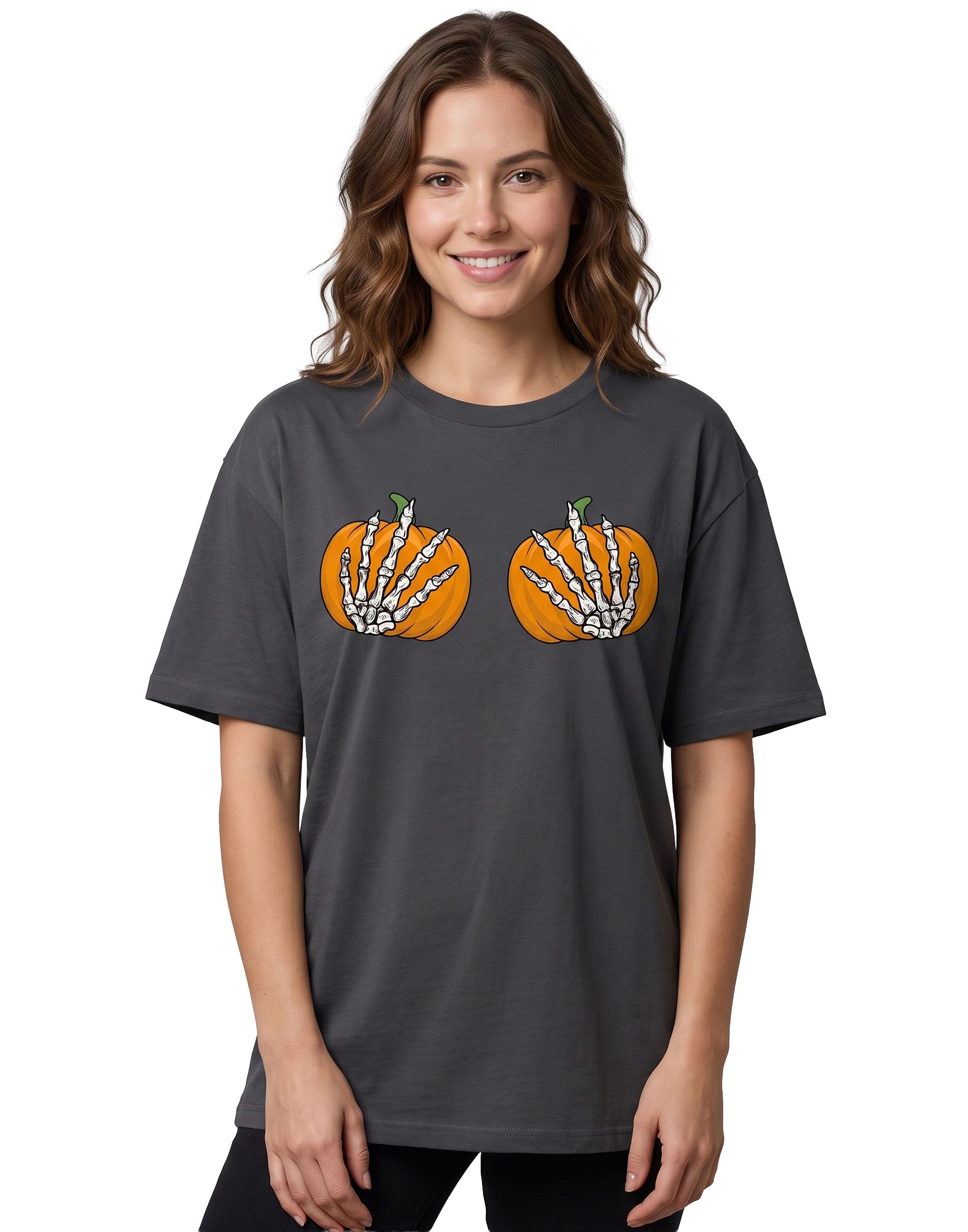 B&Q -  Show Me The Merch Womens Grey Pumpkin Hands Short Sleeved T-Shirt (Large)
