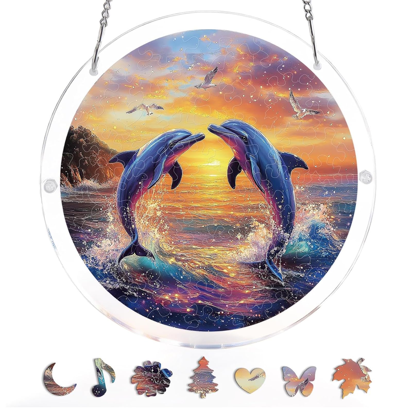 Acrylic Puzzles Suncatcher Window Hanging, Acrylic Jigsaw Puzzle Sun Catchers Moonlit Riverscape Decor Crafts for Living Room Bedroom Summer Balcony Decor