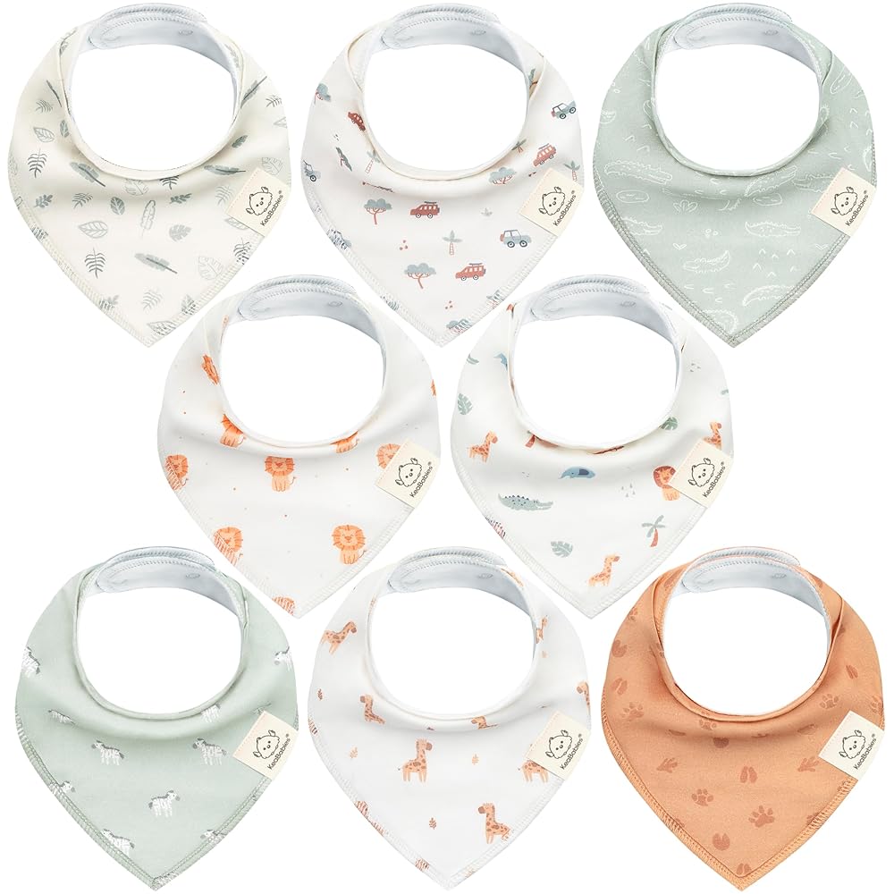 KeaBabies 8-Pack Organic Baby Bandana Bibs for Boys, Girls - Super Absorbent Triangle Baby Bibs for Drooling and Teething Infant, 100% Cotton Extra Soft for Newborn, Infant 0-36 Months (Wilderness)