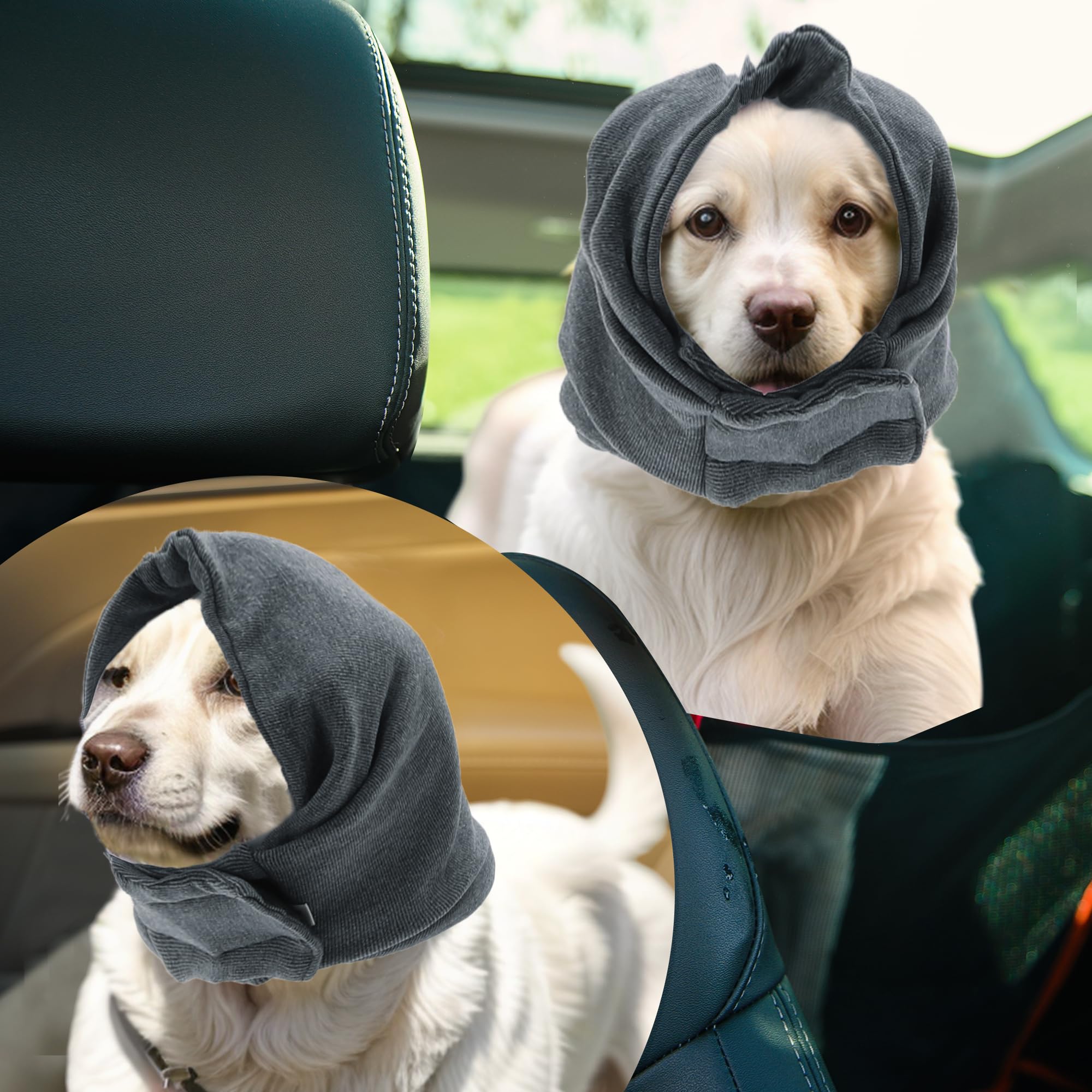 Fascia calmante Regolabile per Cani con Nastri magici, Cappuccio calmante per Cani per Tenere al Caldo l'ansia, Protezione per Le Orecchie dei Cani per toelettatura Grigio M
