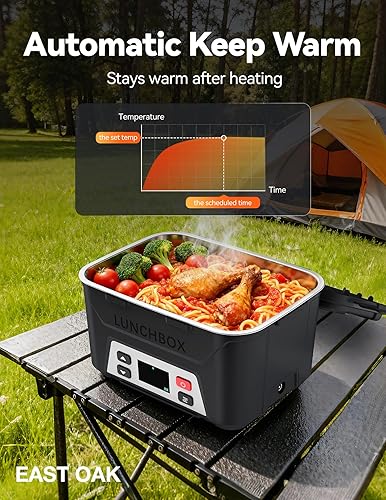 Miniatura 4 de EAST OAK Fiambrera recargable autocalentable, 5.5 tazas, lonchera eléctrica inalámbrica con calefacción automática, incluye tenedor, cuchara y bolsa