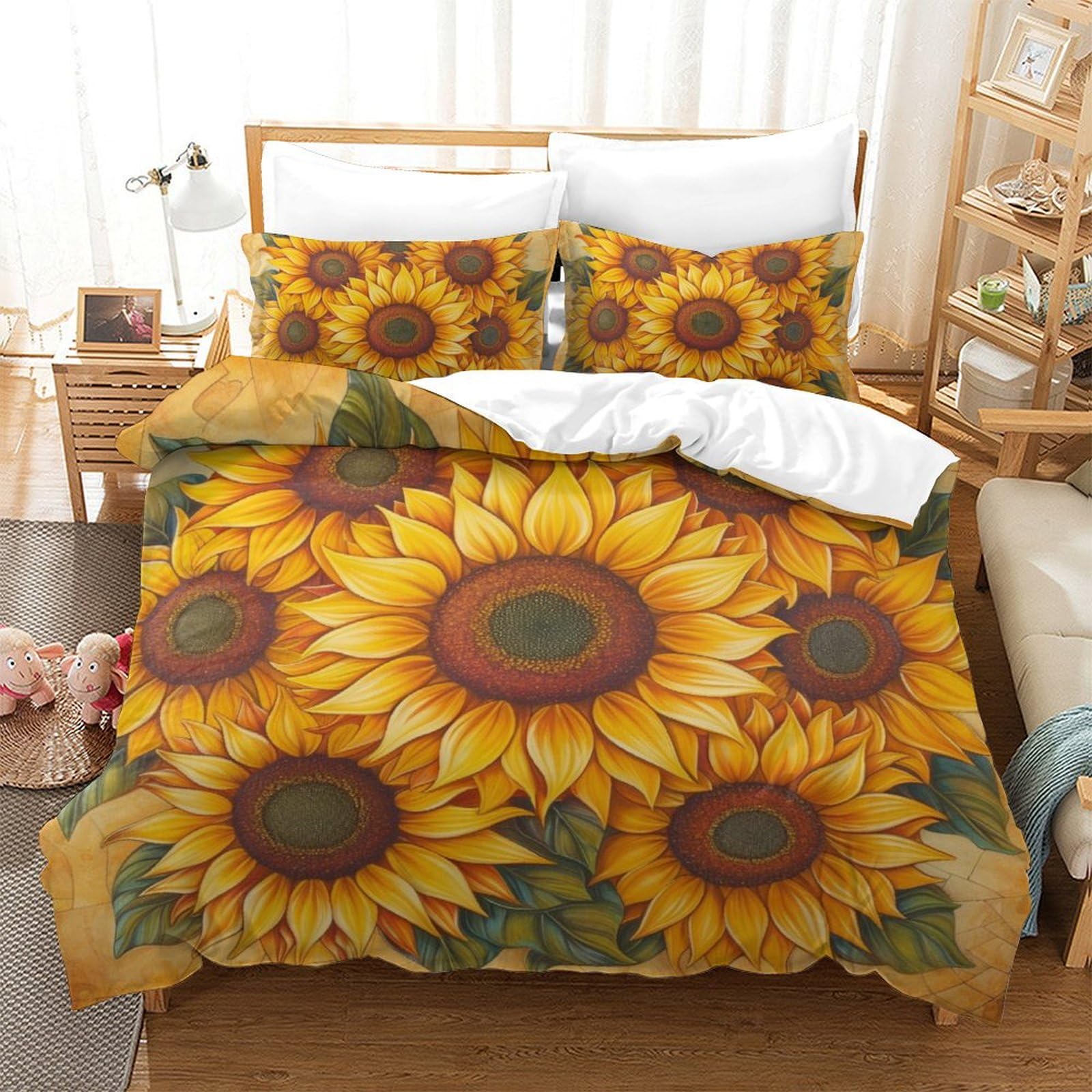 Housse de couette motif tournesol 3D pour illuminer une chambre double parentale