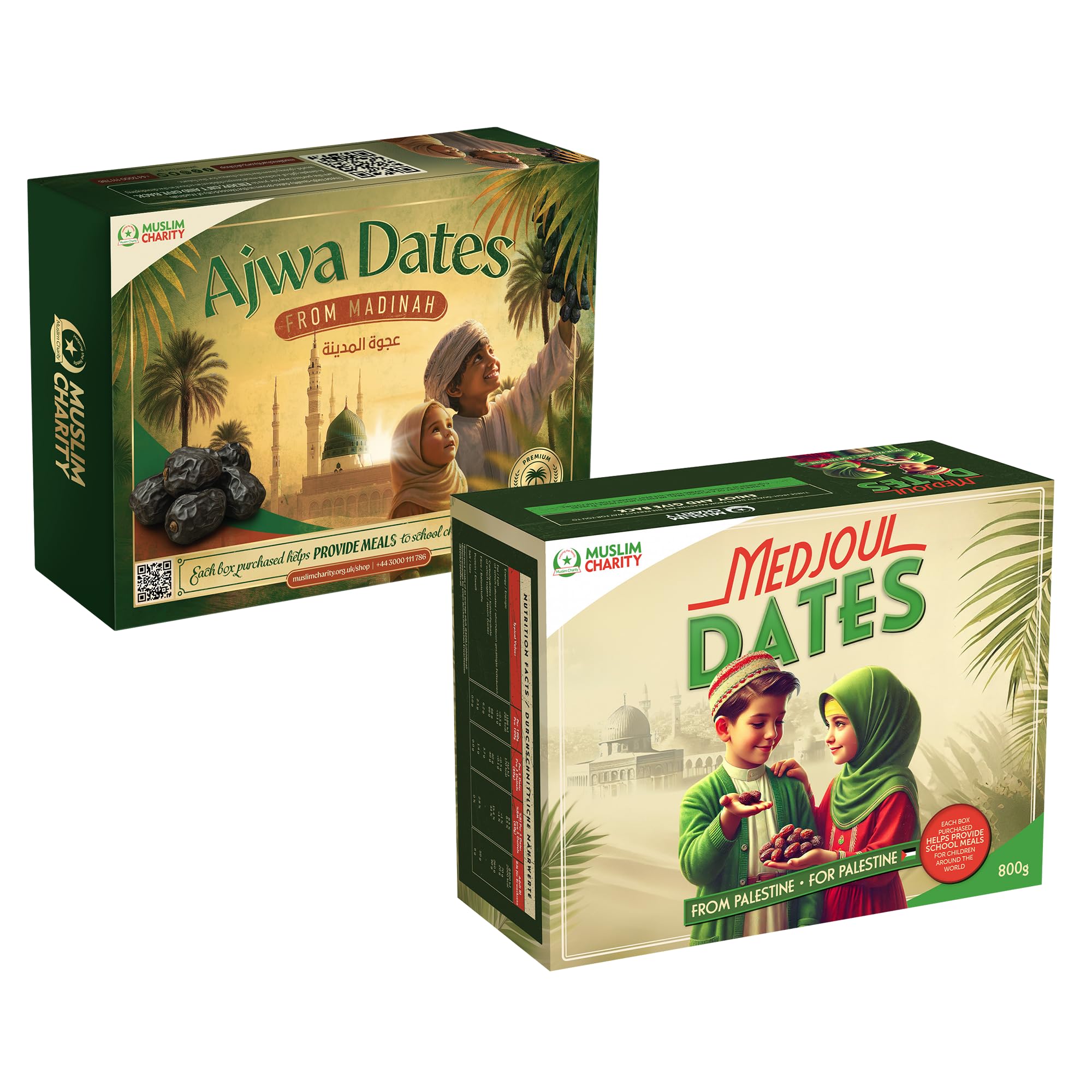 Muslim Charity Bundle of 800g Palestinian Medjool Dates and 500g Ajwa Dates from Madinah - All Natural Vitamin Rich Delicious Dates Delights
