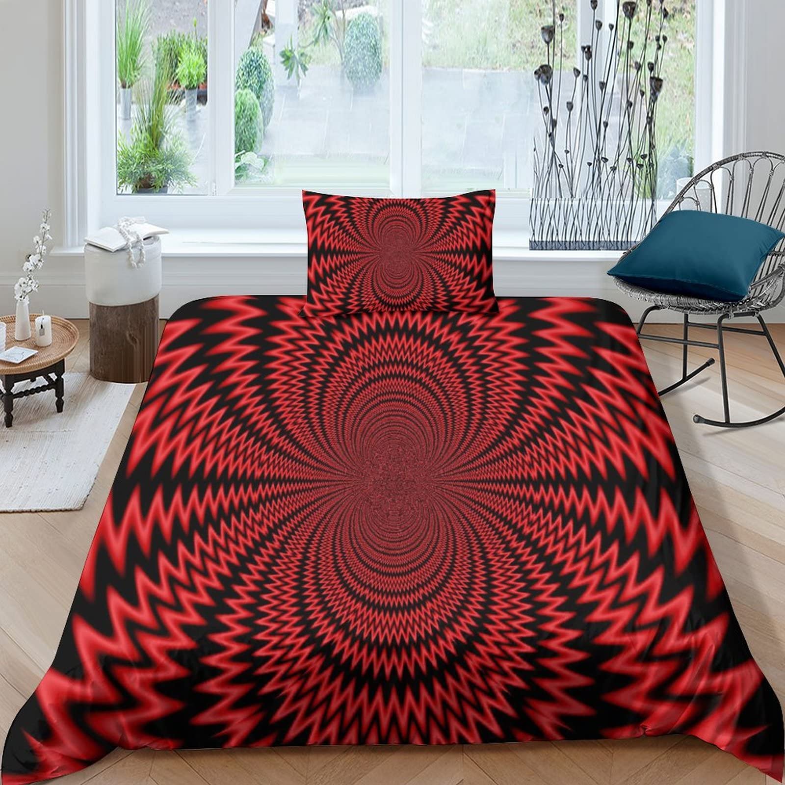 Housse de couette avec fermeture éclair rouge 135x200 anti-plis pour lit single