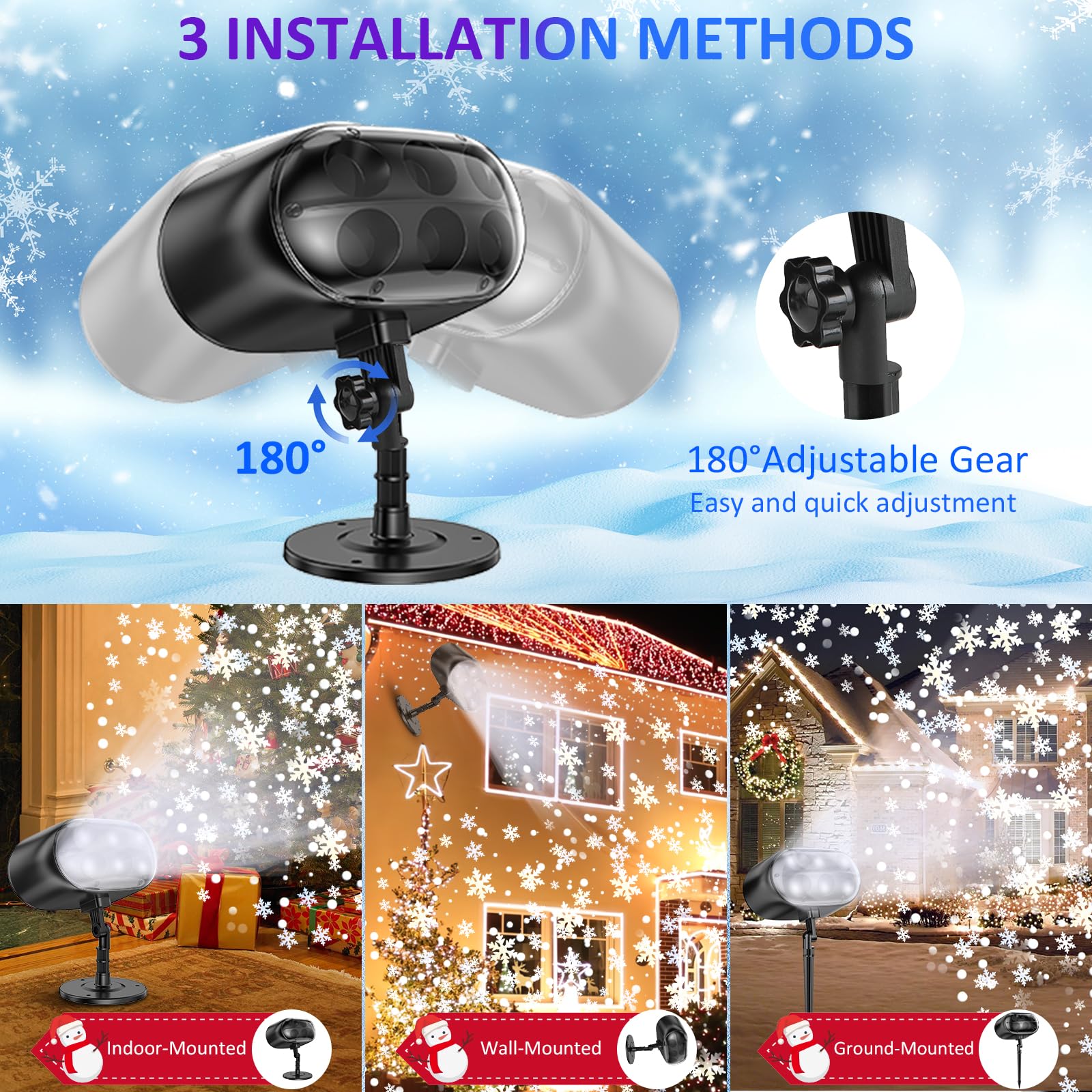 Projecteur De Noël à Motif Flocon De Neige Pour Extérieur, Double Tête, Avec Minuterie, Guirlande Lumineuse LED Effet Neige Pour Décoration De Noël | Leroy Merlin