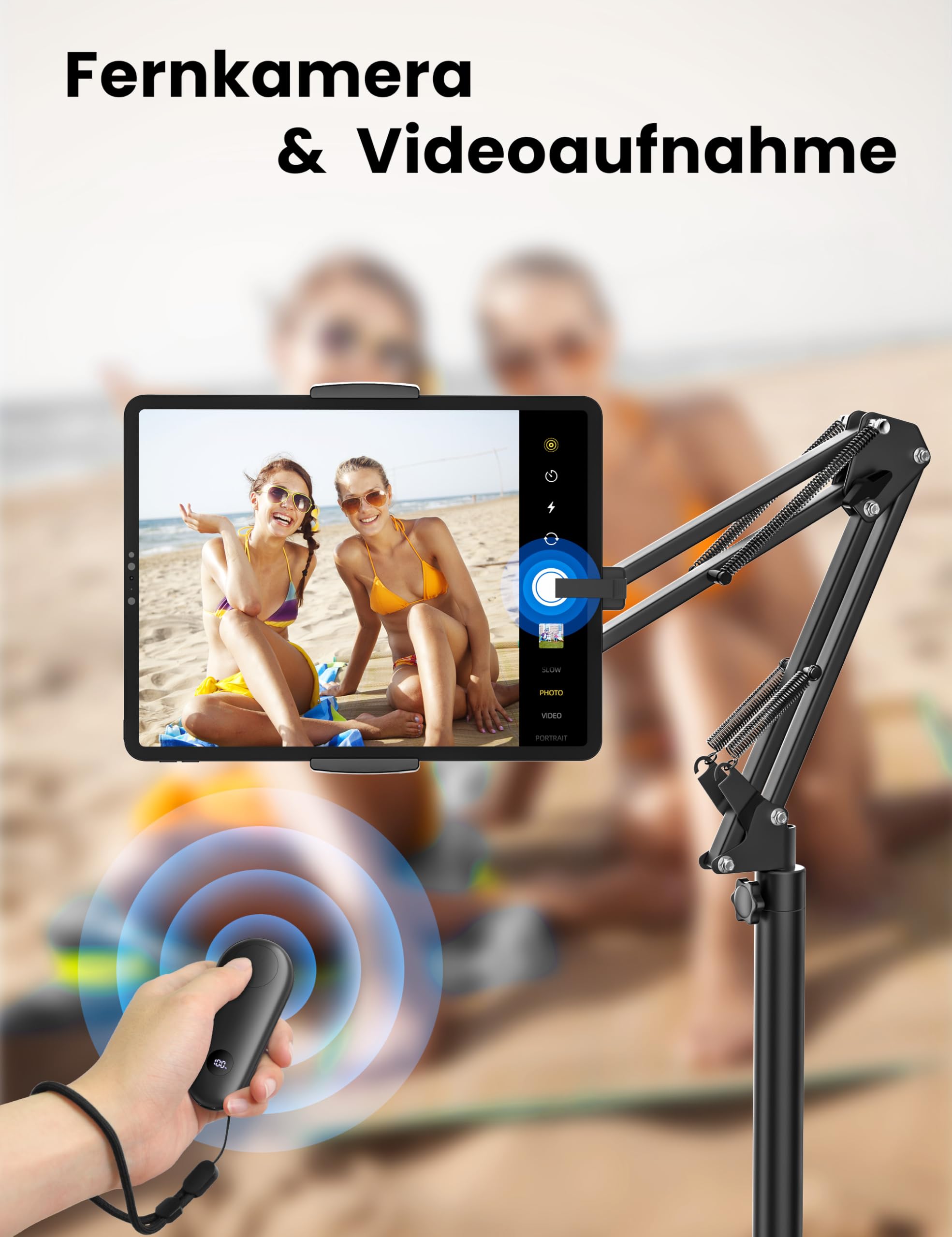 VOLTIFYMAX Tablet Bodenständer mit Kindle Fernbedienung, Verstellbarer Tablet Halterung für Kindle zubehör Paperwhite/Oasis/Kobo, iPad/Pro/Mini, Phone, Samsung Tab, 4.7-13 Zoll (schwarz)
