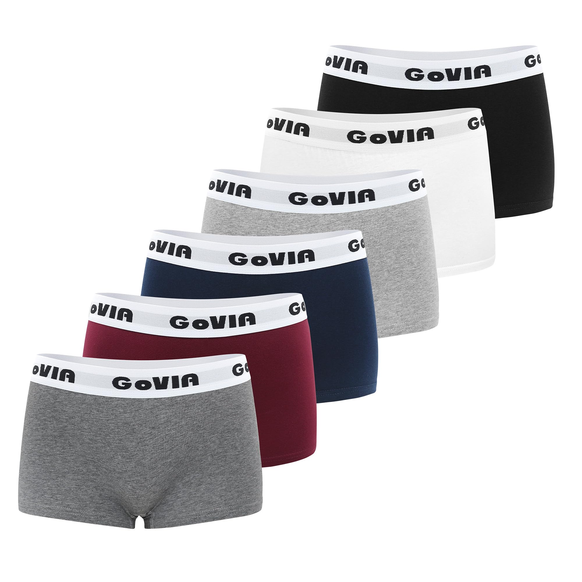 GoVIA Womens Boxers Underwear,Women's Boyshort Cotton Boxer Briefs Panties Pack of 6,Multicoloured L