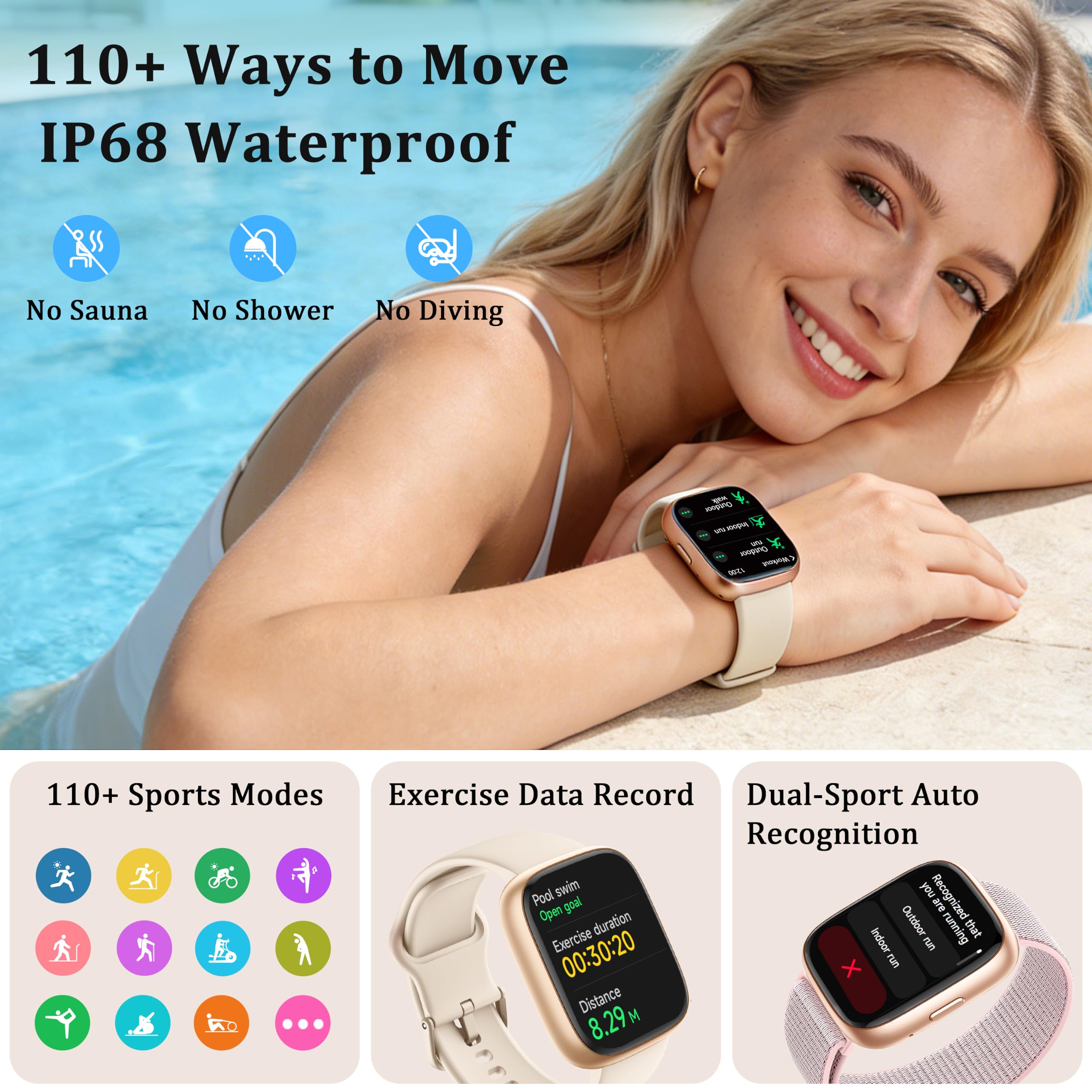 Smart Watch per donne e uomini, smartwatch 2026 [2 cinturini, cassa da 44 mm], orologio fitness tracker da 1,8 pollici Alexa integrato, per fare e rispondere alle chiamate, monitoraggio dello stress