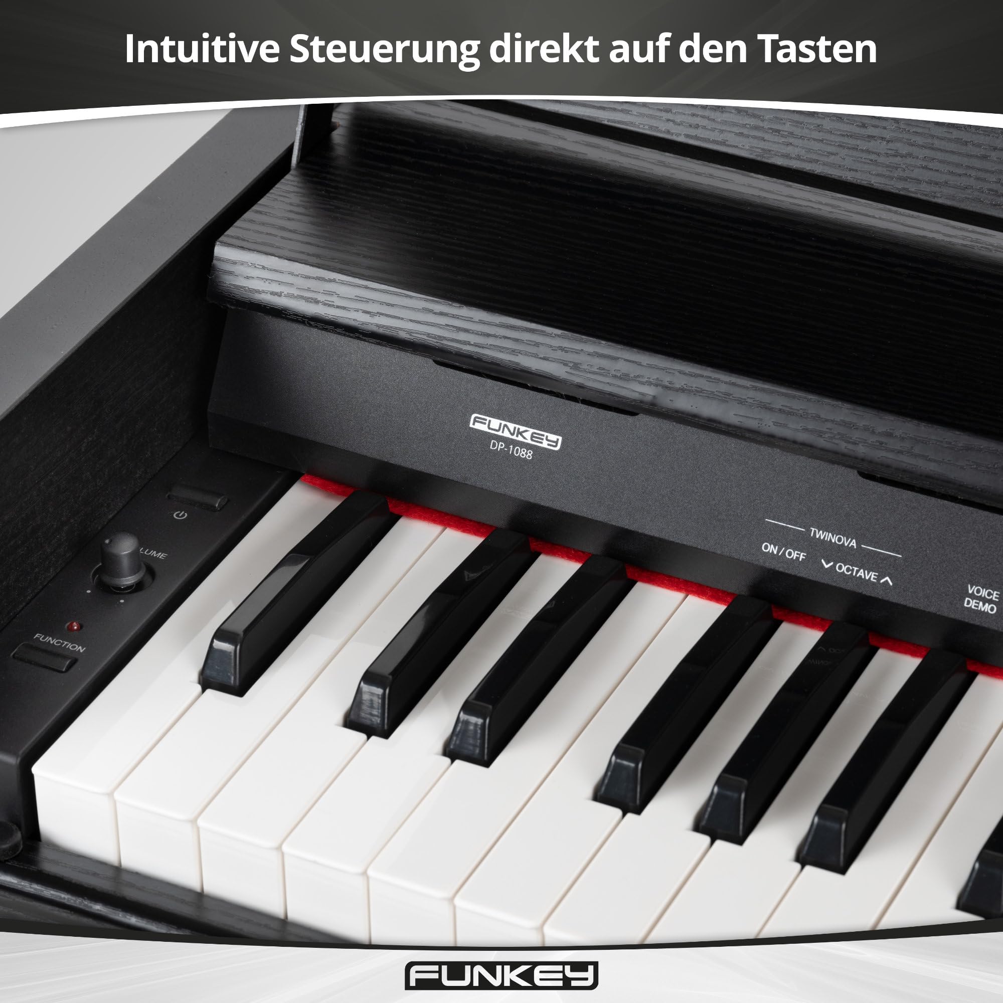FunKey DP-1088 SM Pianoforte digitale sottile Set - 88 tasti sensibili alla velocità e 3 pedali - 20 suoni - Altoparlanti stereo integrati e comprensivo di banco e cuffie - Finitura nera opaca