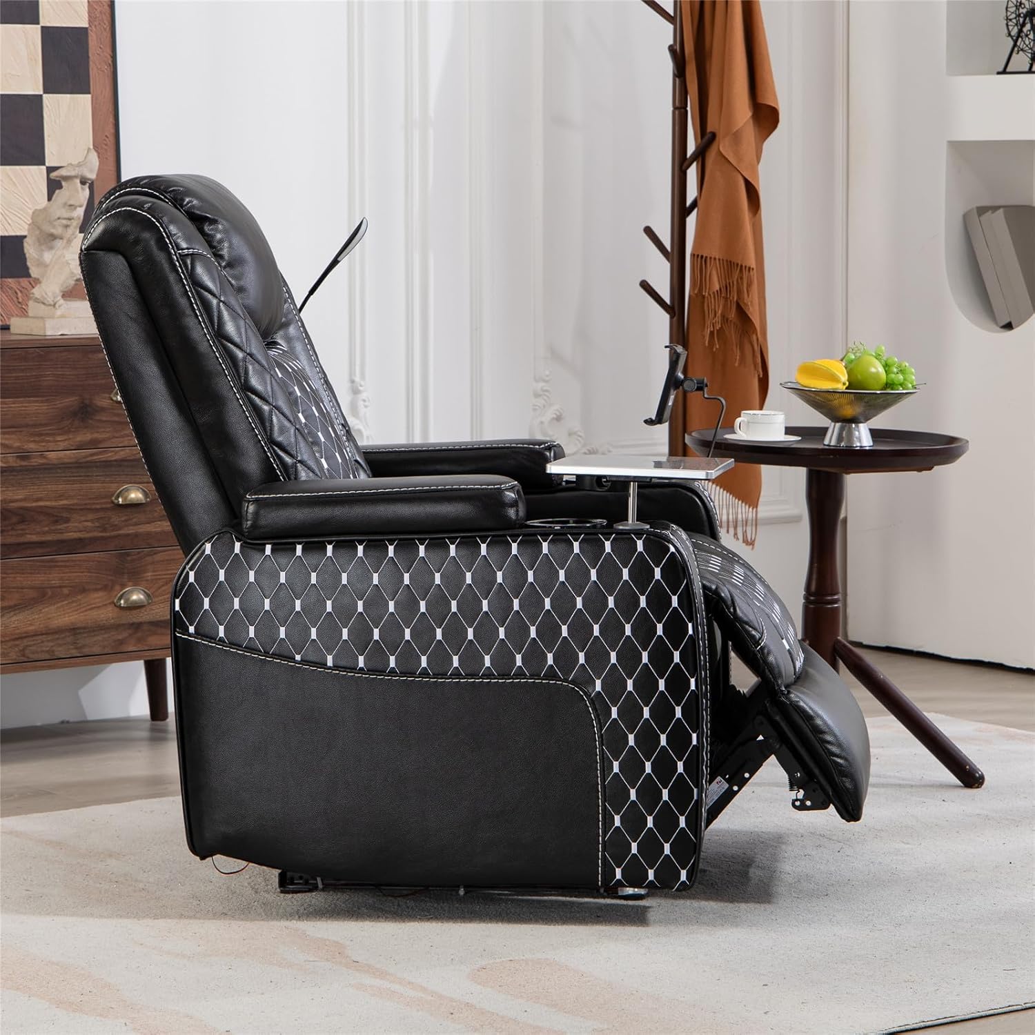 Zero Gravity Recliner Indoor, Faux Leather Recliner with Ambient Lighting, Multifunctional Ovesized Home Theater Seating with Storage Armrest & Cup Holder for for Adults Big and Tall Man
