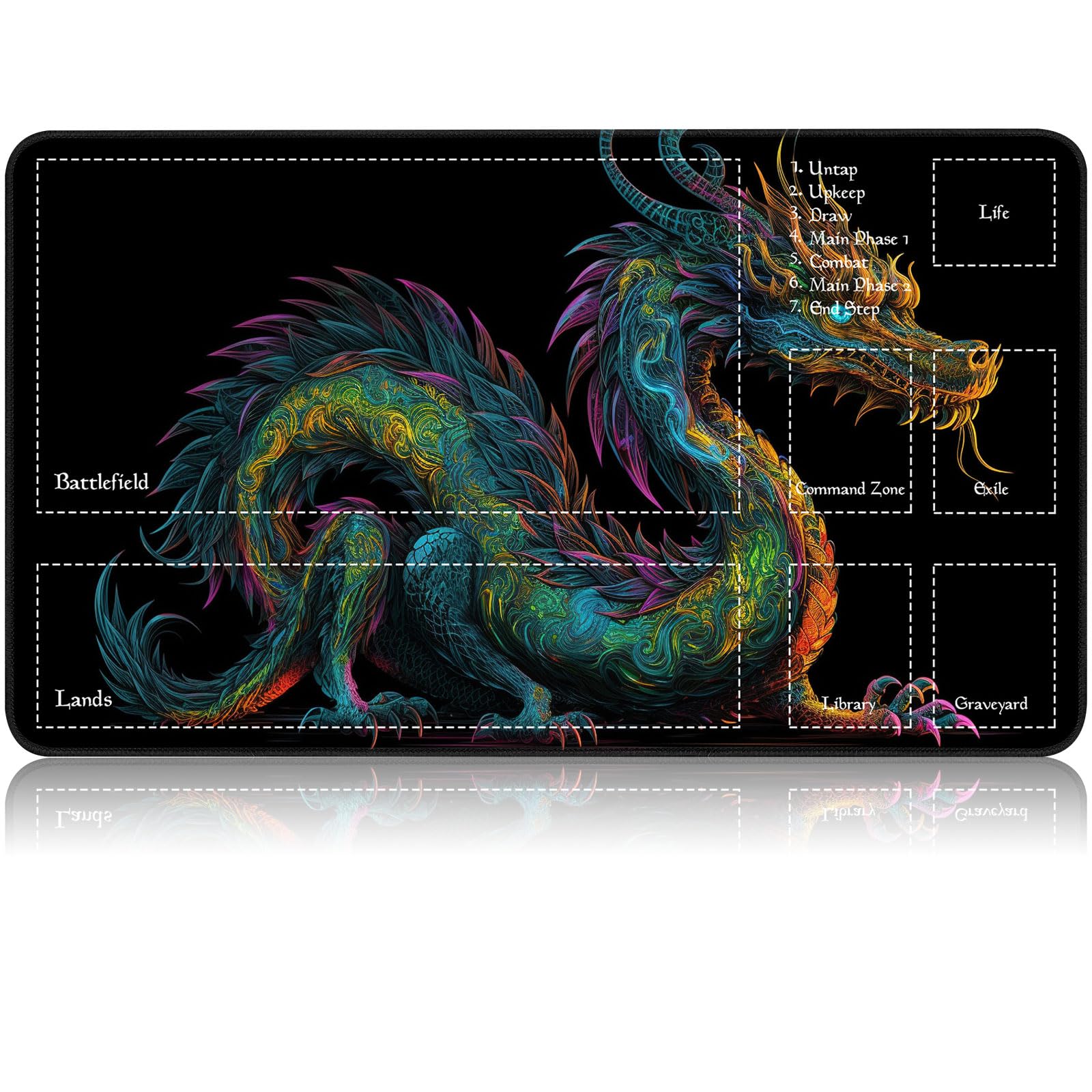 for MTG Game Playmat, for Magic TCG Rubber Play mat,Tabletop Card Playmats with Smooth Surface,Trading Card Inked Game Mat with Zones,Battle Game,Colorful Dragon