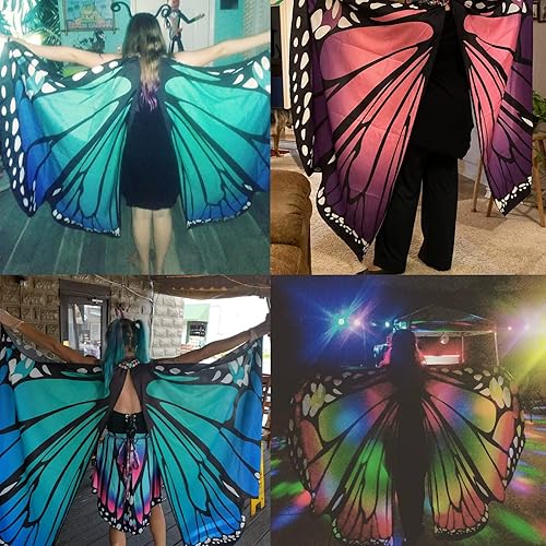 Miniatura 6 de JQMAO Alas de mariposa para mujer, paquete de 3 disfraces de Halloween, incluye capa de mariposa, máscara y arnés (morado)