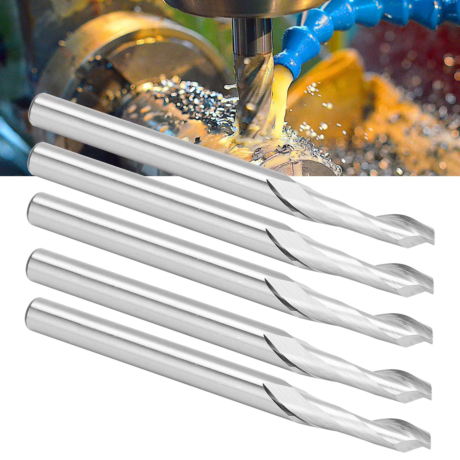 Juego de 5 brocas de grabado de fresa en espiral de flauta única de acero de alta velocidad para fresadora CNC y carpintería