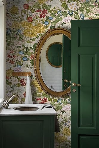 Miniatura 7 de Papel tapiz floral para despegar y pegar, papel de pared bohemio, extraíble, impermeable, verde/amarillo/rojo, papel de contacto para dormitorio,