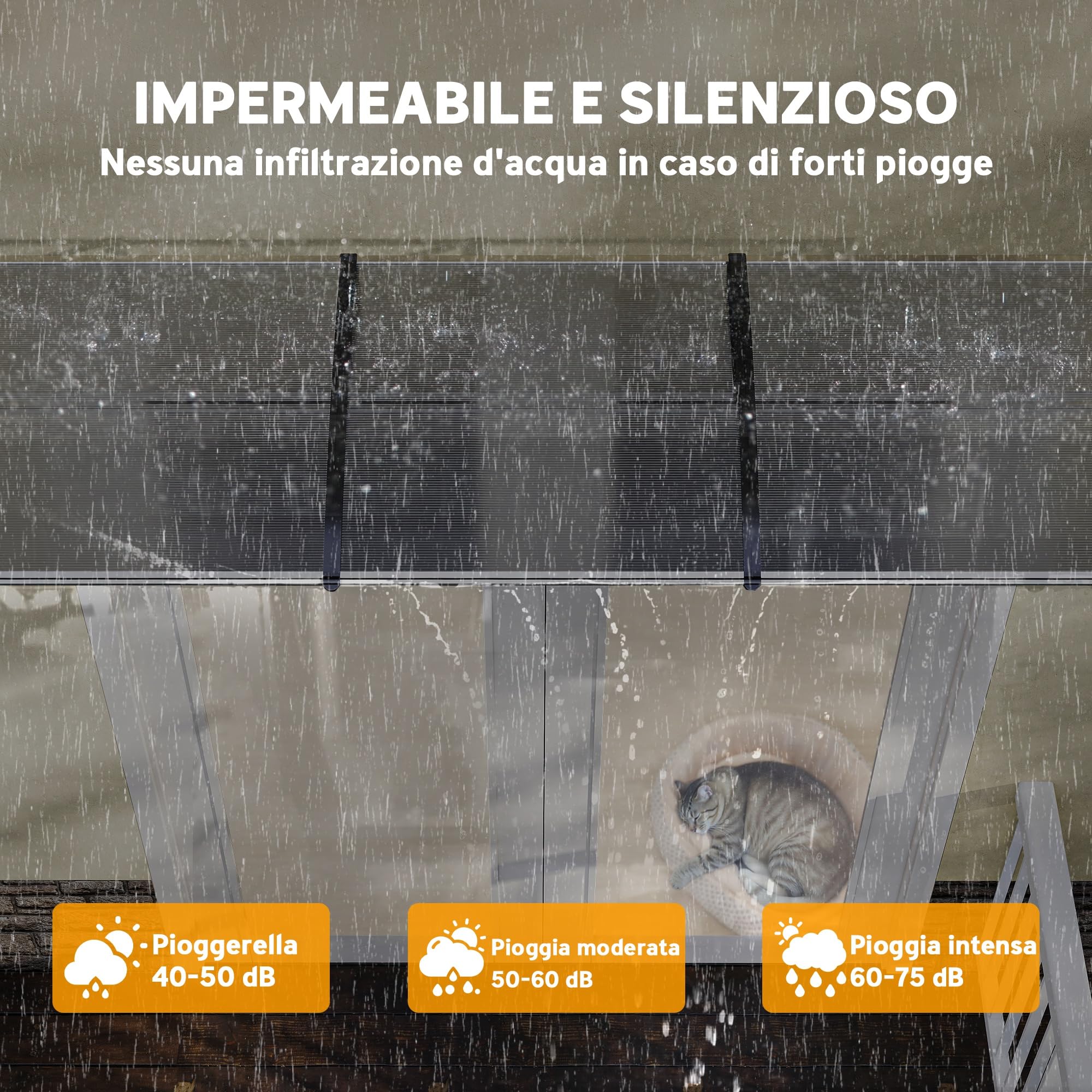 Outsunny Tettoia per Esterni Curva con Viti e Bulloni Inclusi, Pensilina in Policarbonato, PP e Alluminio, 90x295x23.5 cm, Nero e Trasparente