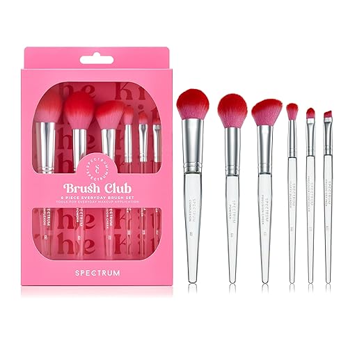 Spectrum Collections Brush Club - Juego de 6 brochas de maquillaje rosa, brochas de maquillaje Spectrum para polvo de tez, corrector de mejillas,