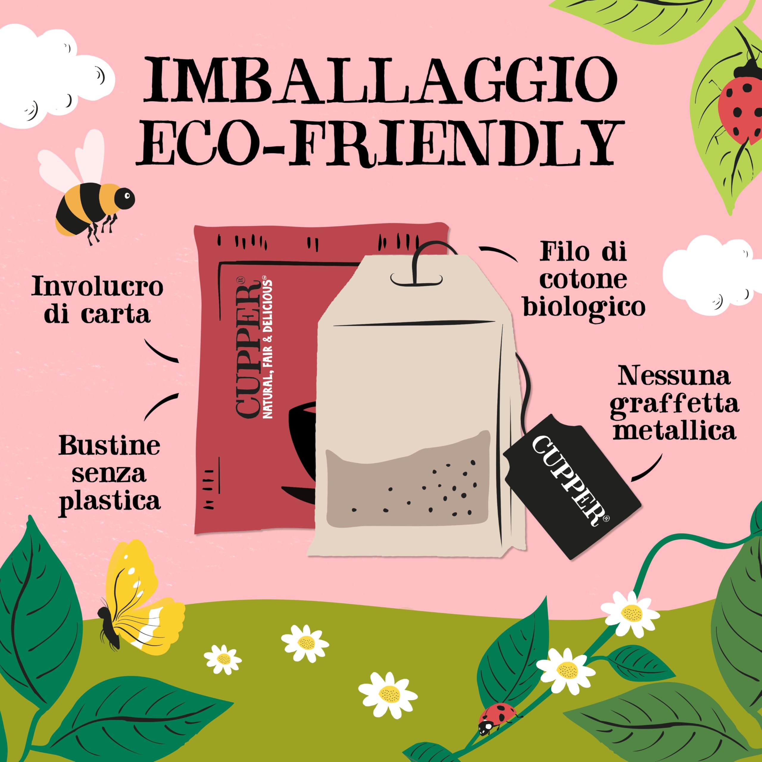 CUPPER Tè Classico English Breakfast Bio, Biologico e Fairtrade, Formato Convenienza per Casa, Ufficio e Catering, con Filtri 100% Biodegradabili e Non Sbiancati, Confezione Maxi da 250 Bustine | Tè nero potente, privo di plastica e non sbiancato, perfett