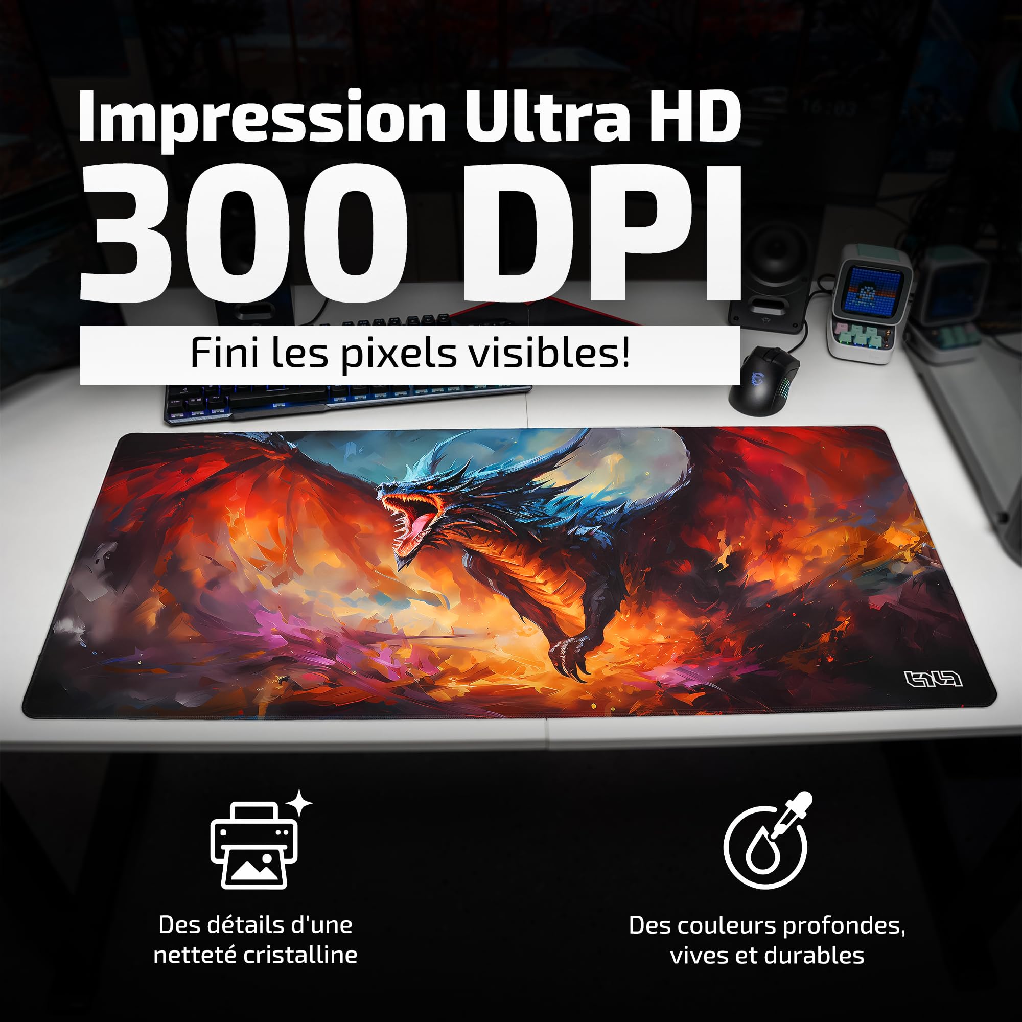 Tilt Grand Tapis de Souris Gamer XXL 90x40 cm | Tapis de Bureau Gaming Anti-Dérapant | Mouse Pad Imperméable pour PC et Accessoires Gaming | Tapis de Clavier (Dragon's Wrath)