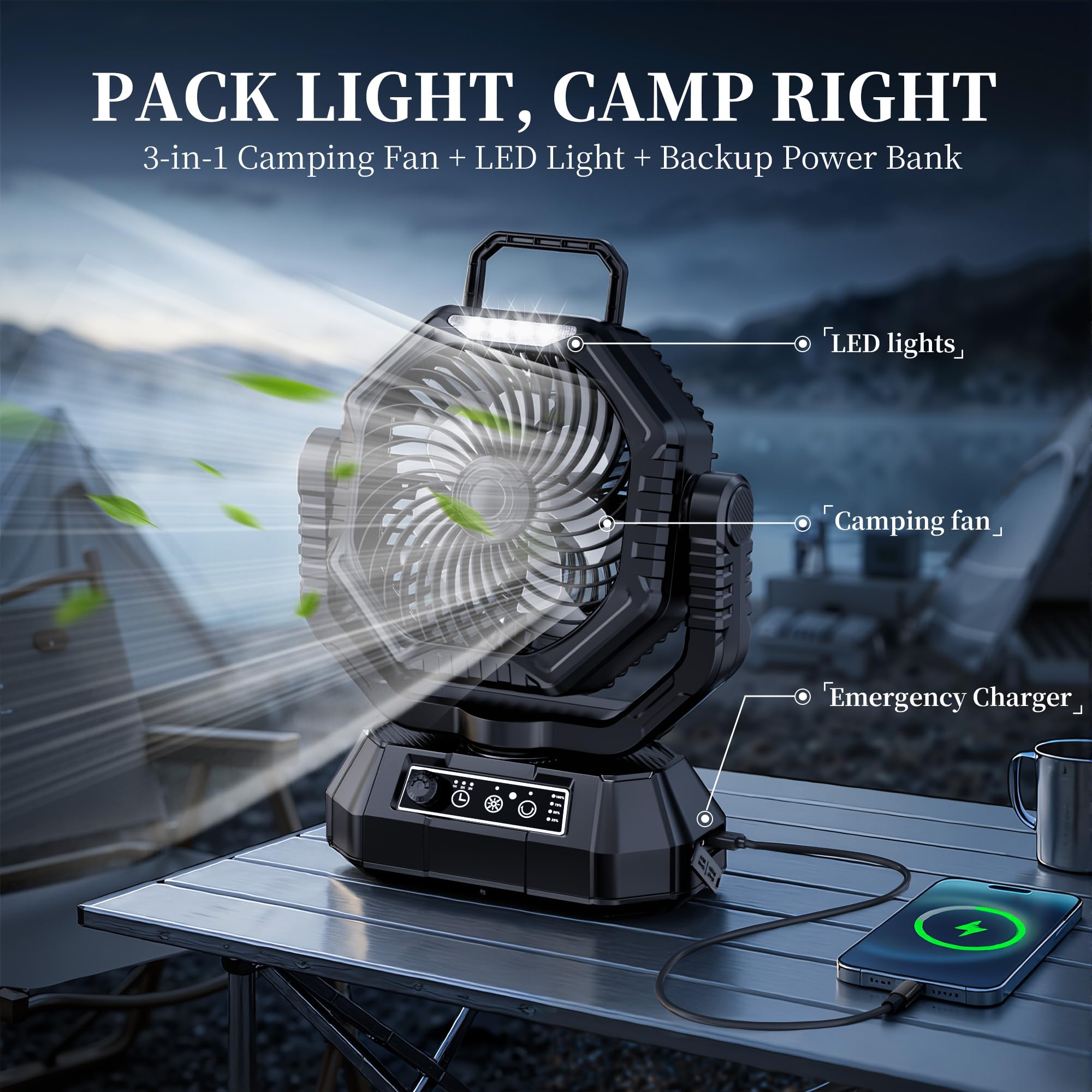 Amazon.com: AJVV Camping Fan, Oscillating Battery Powered Portable