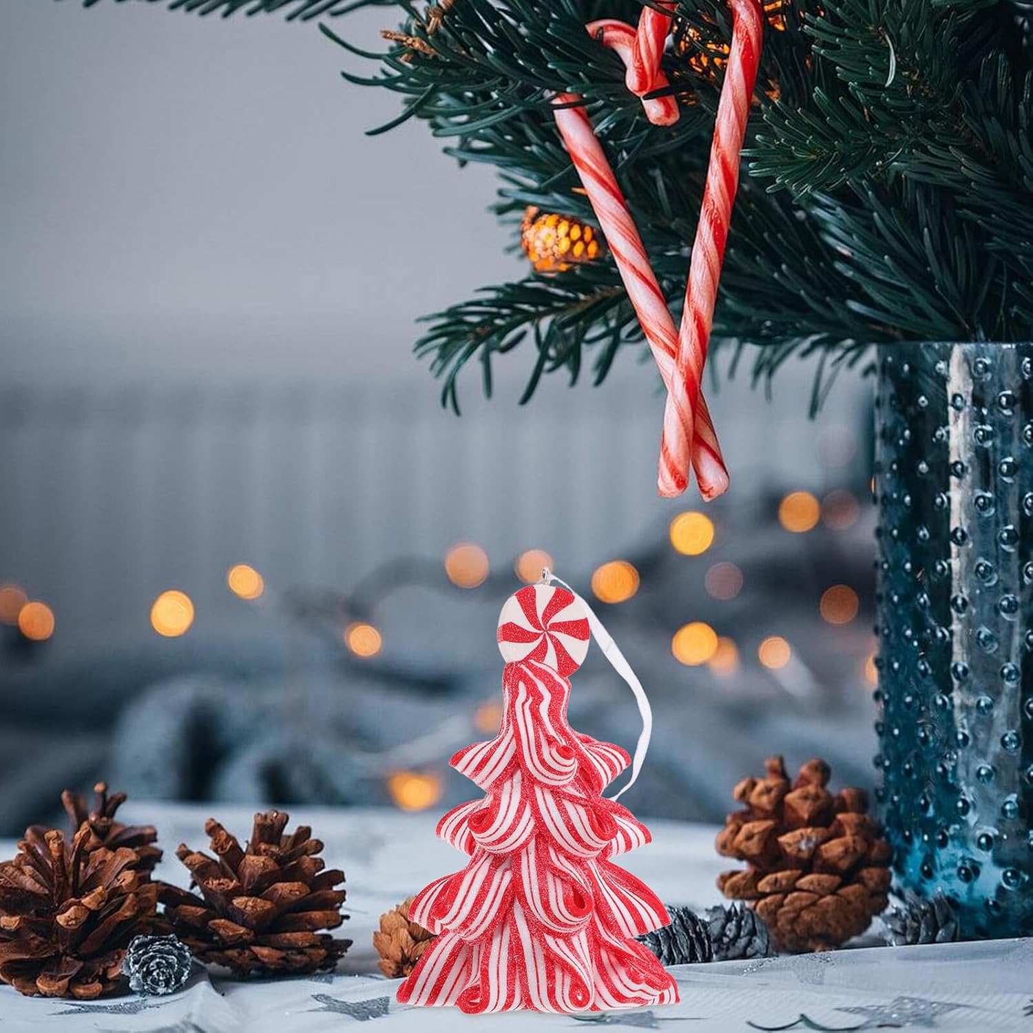 HEMOTON Christmas Tree Ornament Clay Hanging Pendant Red Soft Polymer Christmas Decorations for Indoor Holiday Scene Tabletop Display