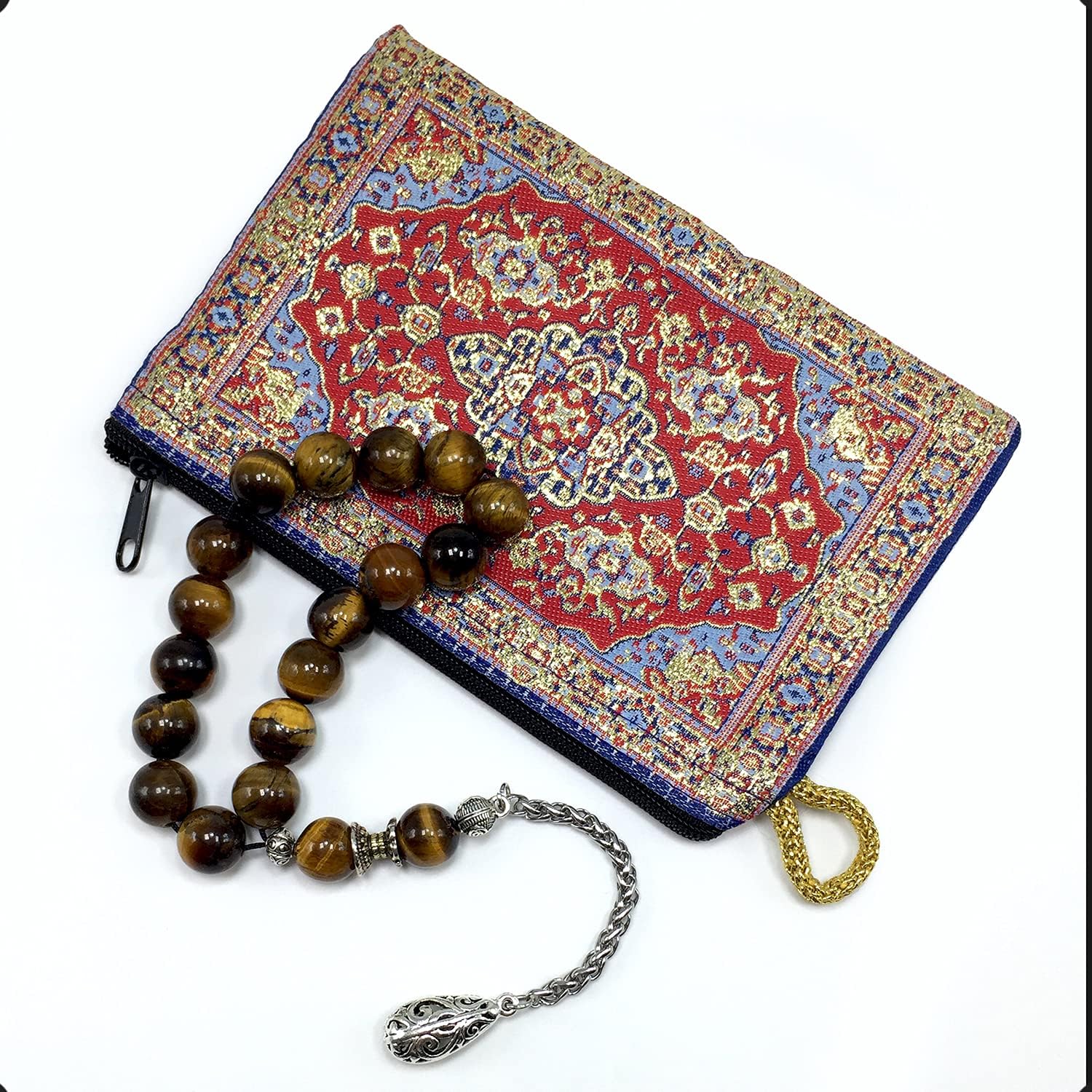 Relaxing Stress Relief Big Prayer Beads, Worry Beads, EFE Tesbih, Maskot Tesbih, Tasbih, Rosary (Tiger Eye Natural Stone - 12 mm- 17 Beads)