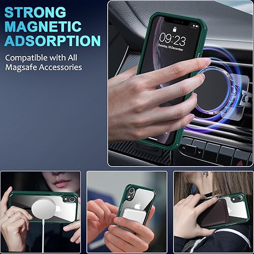 Miniatura 5 de Funda magnética diseñada para iPhone XR compatible con MagSafe con protector de pantalla antiarañazos (verde)