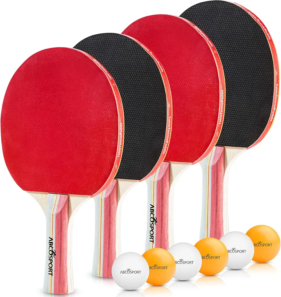 Table Tennis Ping Pong Set - Pack of 4 Premium Paddles/Rackets and 6 Table Tennis Balls - Soft Sponge Rubber - Ideal for Professional &amp; Recreational Games - 2 or 4 Players - Perfect Set On The Go
