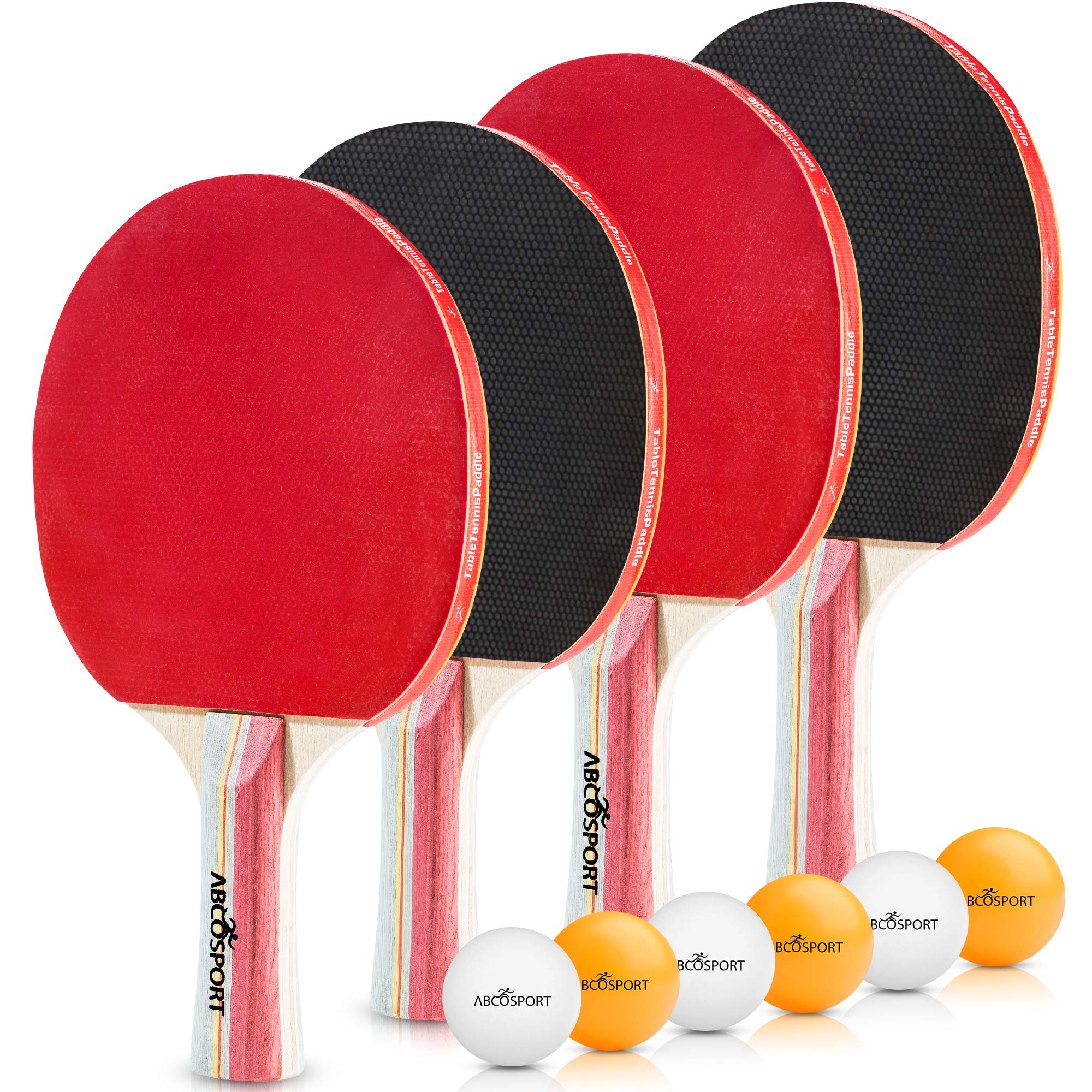 Table Tennis Ping Pong Set - Pack of 4 Premium Paddles/Rackets and 6 Table Tennis Balls - Soft Sponge Rubber - Ideal for Professional & Recreational Games - 2 or 4 Players - Perfect Set On The Go