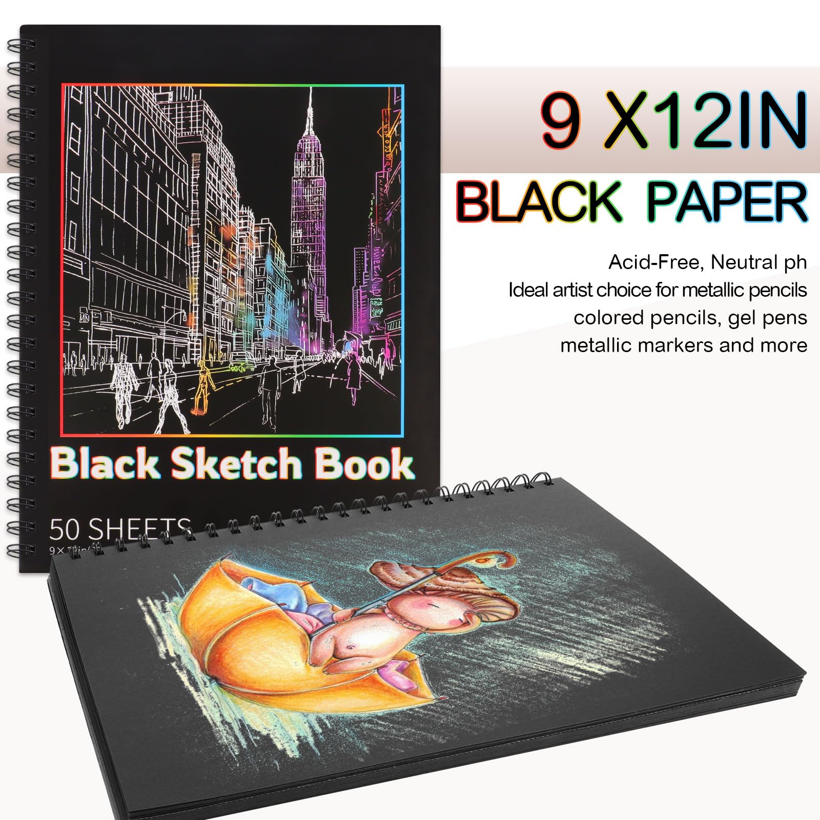 Cuaderno De Bocetos De Papel Negro - 128 Hojas, Tapa Dura, Ideal Para Dibujar Y Crear