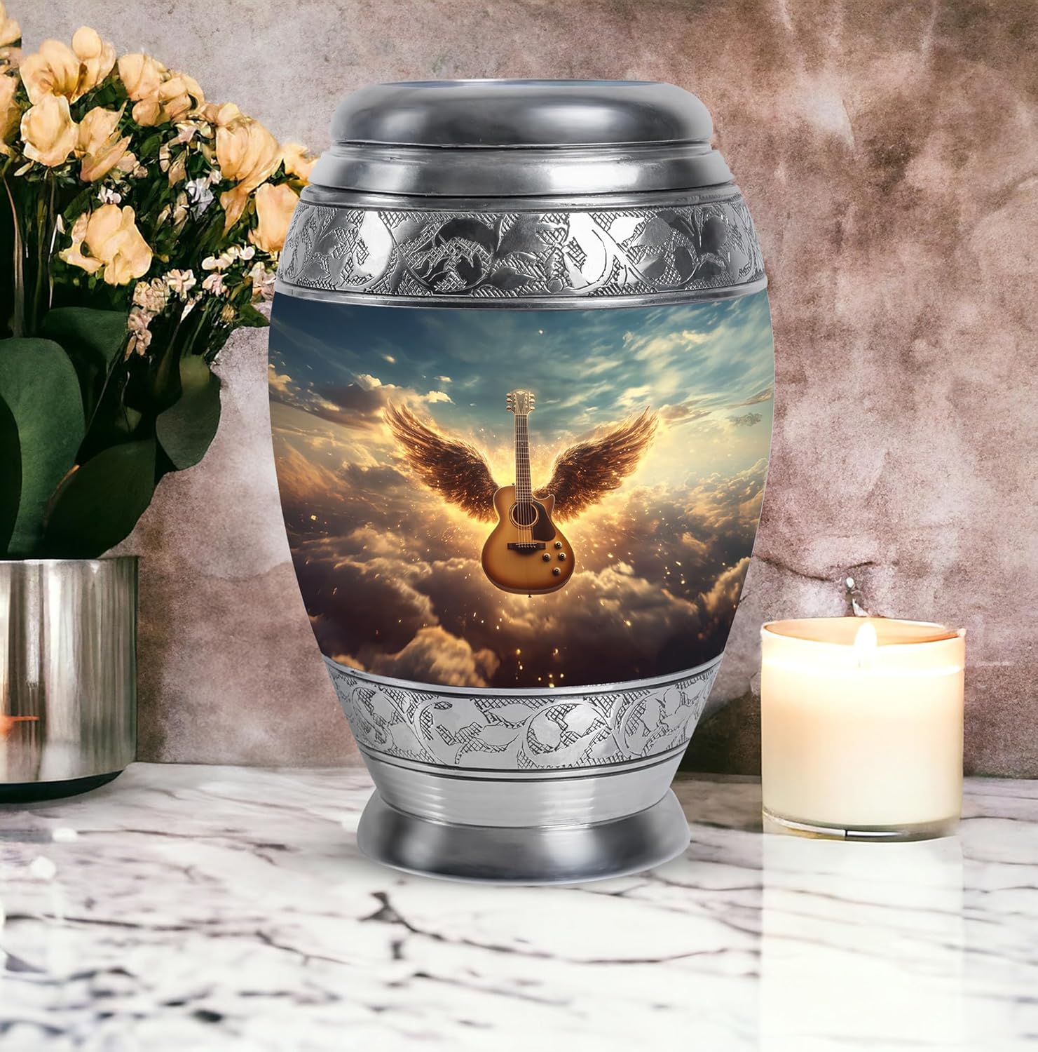 Yatskia Guitar Urn for Ashes Adult Male, Cremation Urns for Human Ashes Adult Female, Memorial and Funeral Urns, Decorative Urns Ashes Holder (Monar Large, 10 Inch)