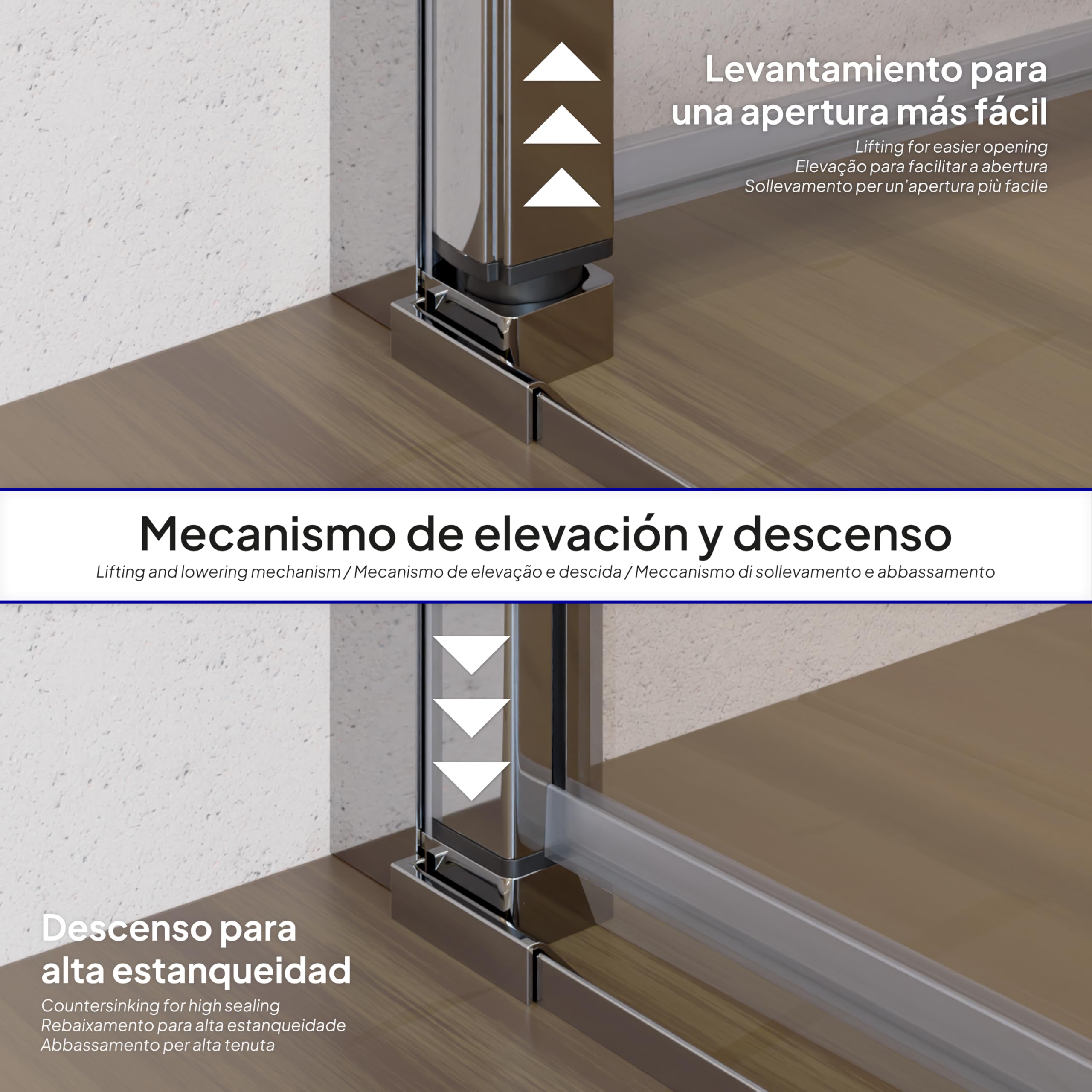 Mampara de ducha 97x190 cm rango de ajuste de 97-100 cm, altura: 190 cm, vidrio de seguridad ESG con nano transparente de 6 mm con perfiles de aluminio - AC