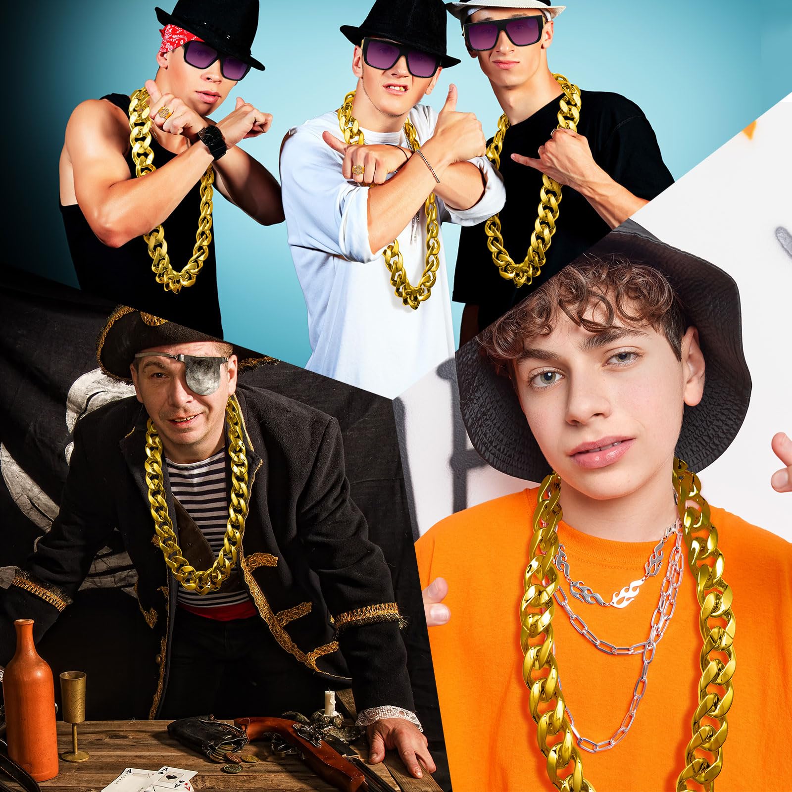 Jexine 12 catene per costume di Halloween, stile rapper, hip hop, per cosplay, uomini, donne, anni '80 e '90, 81 cm