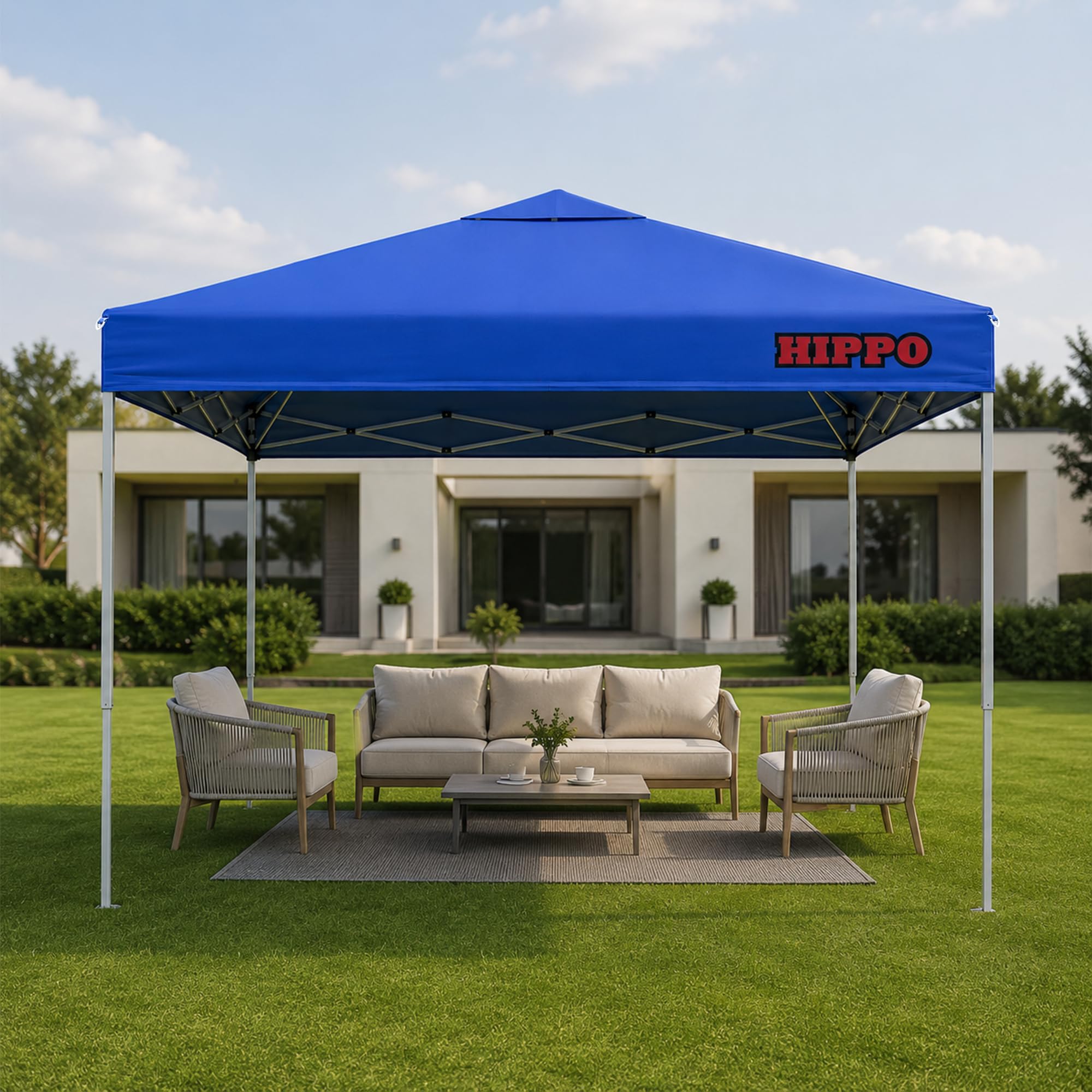 HIPPO 10X10 FT Pop UP Waterproof Canopy/Gazebo with One Push Setup with Mosquito Net Height Adjustable Foldable & Portable Sun Shade Tent for Outdoor Garden, Events, Camping, Hotels & Cafe (Blue)-image-7