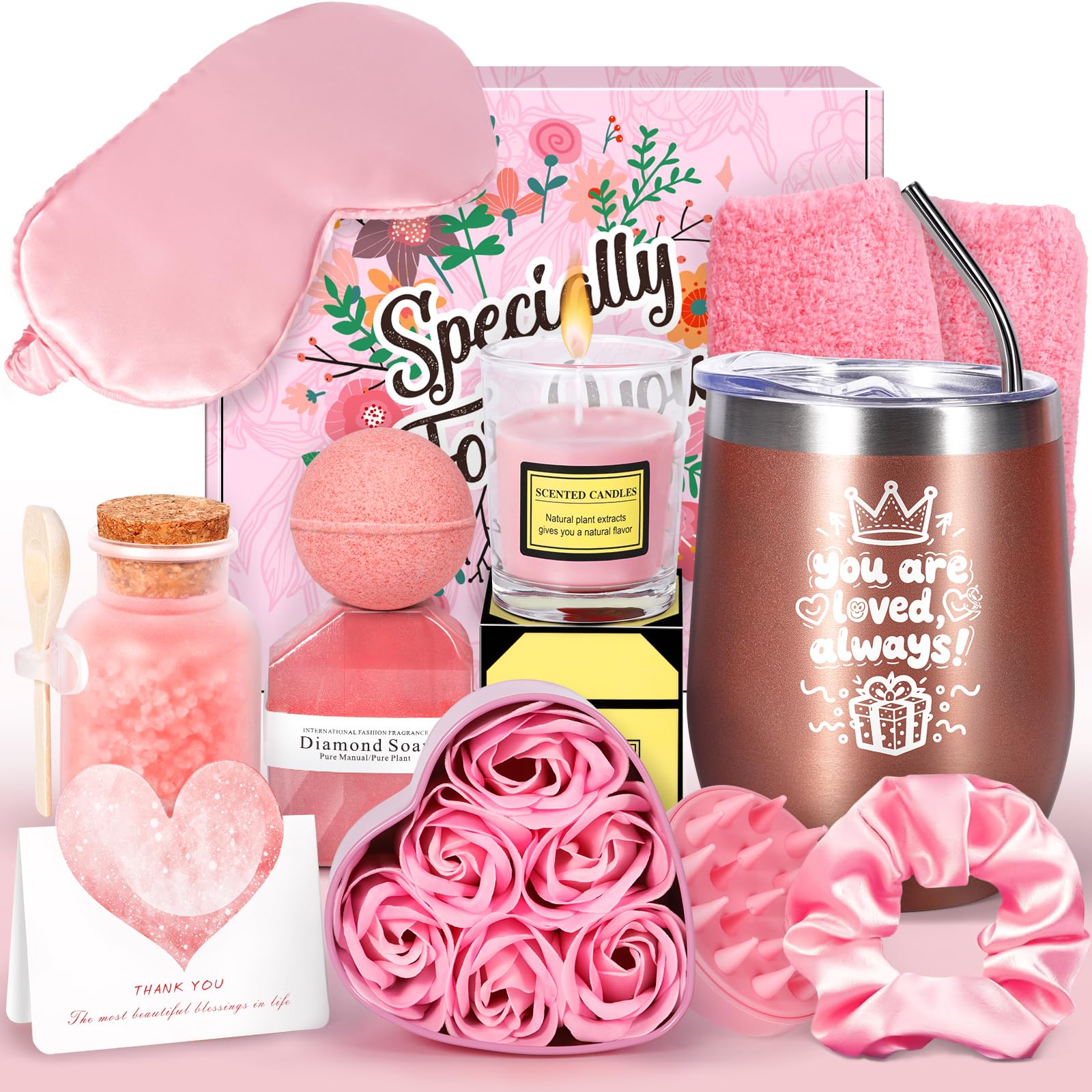 Purpledi Set Regalo Compleanno Donna, Box Regalo 11 Pezzi con Tazza Termica, Candela Profumata, Set Relax con Prodotti Bellezza e Cura Corpo, Regalo Personalizzato per Mamma, Fidanzata, Sorella