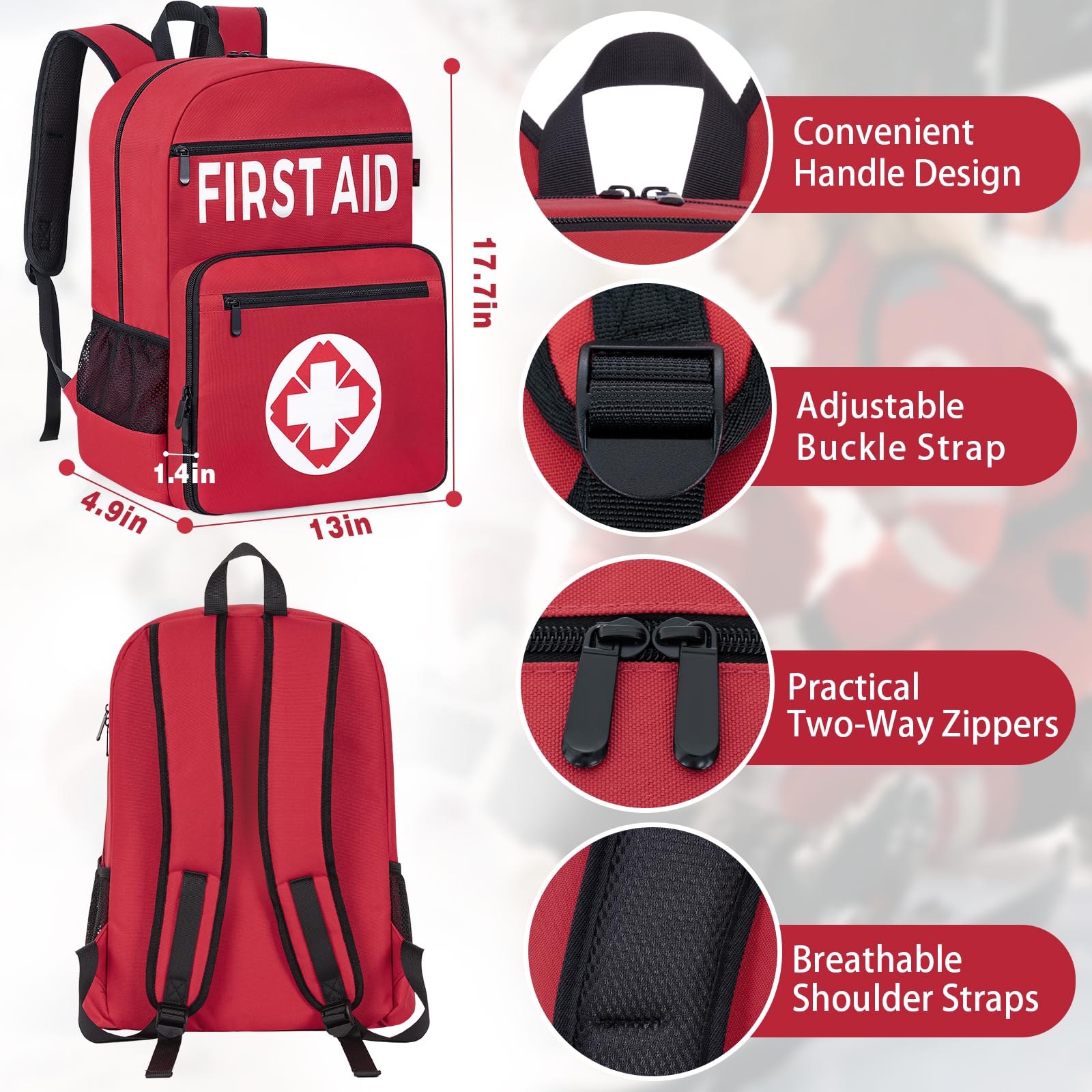 Kit di pronto soccorso zaino completamente fornito, 400 pezzi di attrezzatura di sopravvivenza, include garza, impacchi di ghiaccio, coperta di emergenza, cerotti per auto, viaggi, casa, campeggio