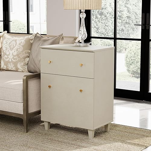 WAMPAT Mesa auxiliar con 1 cajón y puerta, moderna mesa auxiliar grande para sofá, mesita de noche alta de madera con estante de almacenamiento disponible en Yaxa Costa Rica