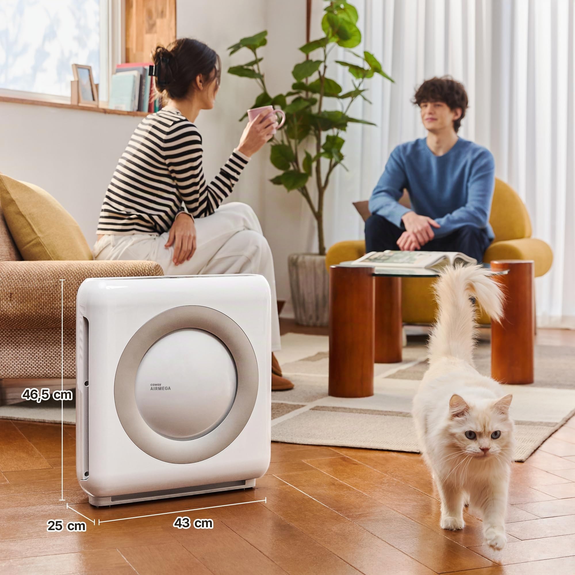 COWAY Purificador de Aire, Filtro HEPA HyperCaptive 99,999%, CADR 421 m³/h, Polvo Sahariano, Calima, Polen, Alergias, Mascotas, Modo Eco, Wirecutter Top Pick 10 Años, AIRMEGA Mighty AP-1512HH, Blanco