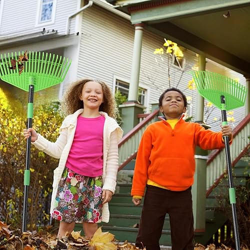 Miniatura 7 de Rastrillo de hojas resistente para césped, rastrillo de plástico grande de 16.5 pulgadas para hojas con púas reforzadas, herramienta de mango largo