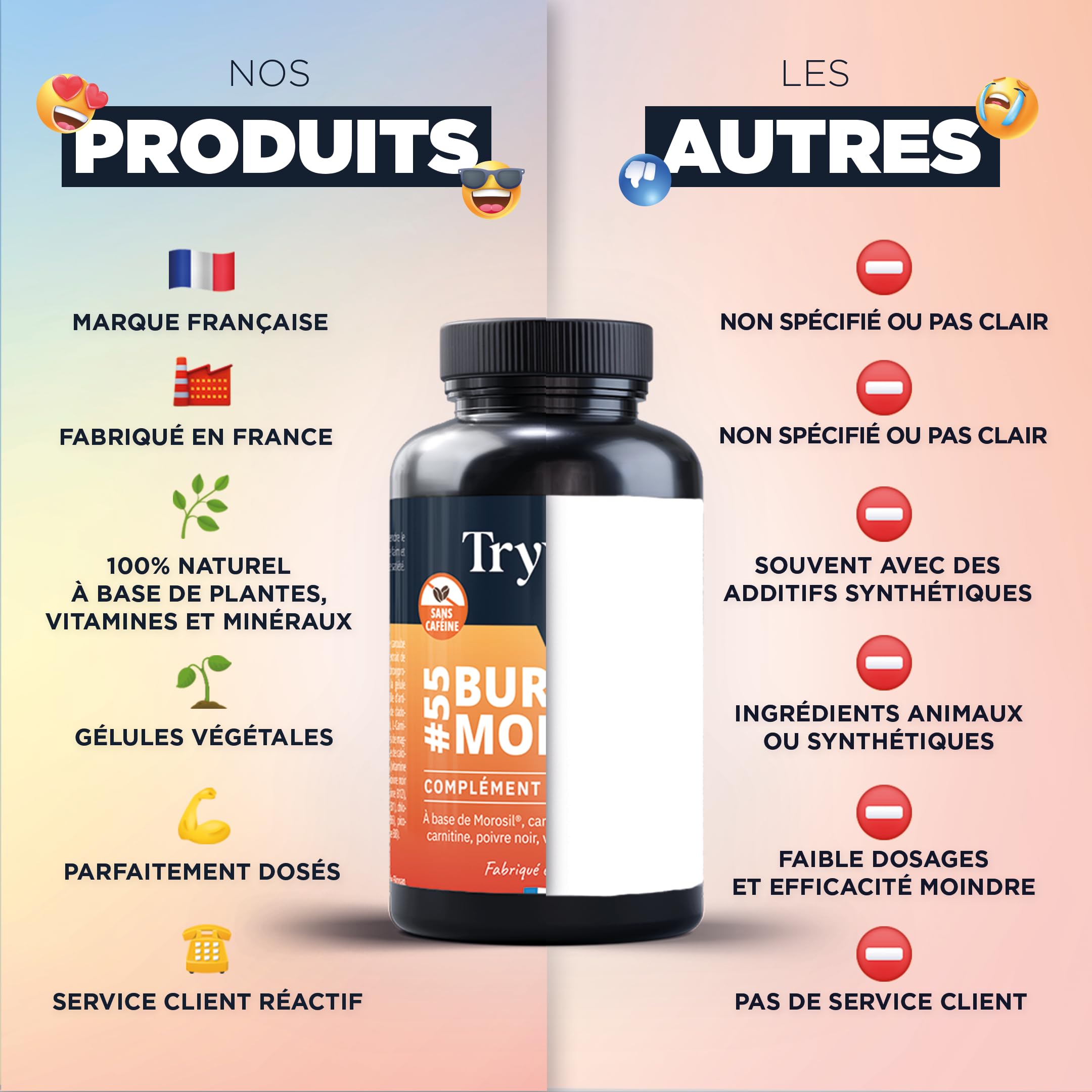TRYVITE | Morosil, Caroube, Artichaut, Nopal | SANS CAFEINE 90 gélules | Fabriqué en France