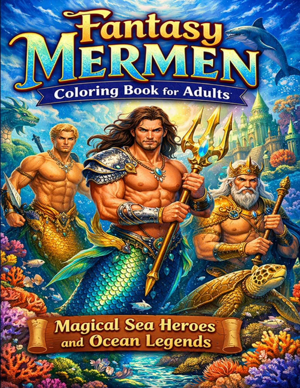 Fantasy Mermen Coloring Book for Adults: Magical Sea Heroes and Ocean Legends