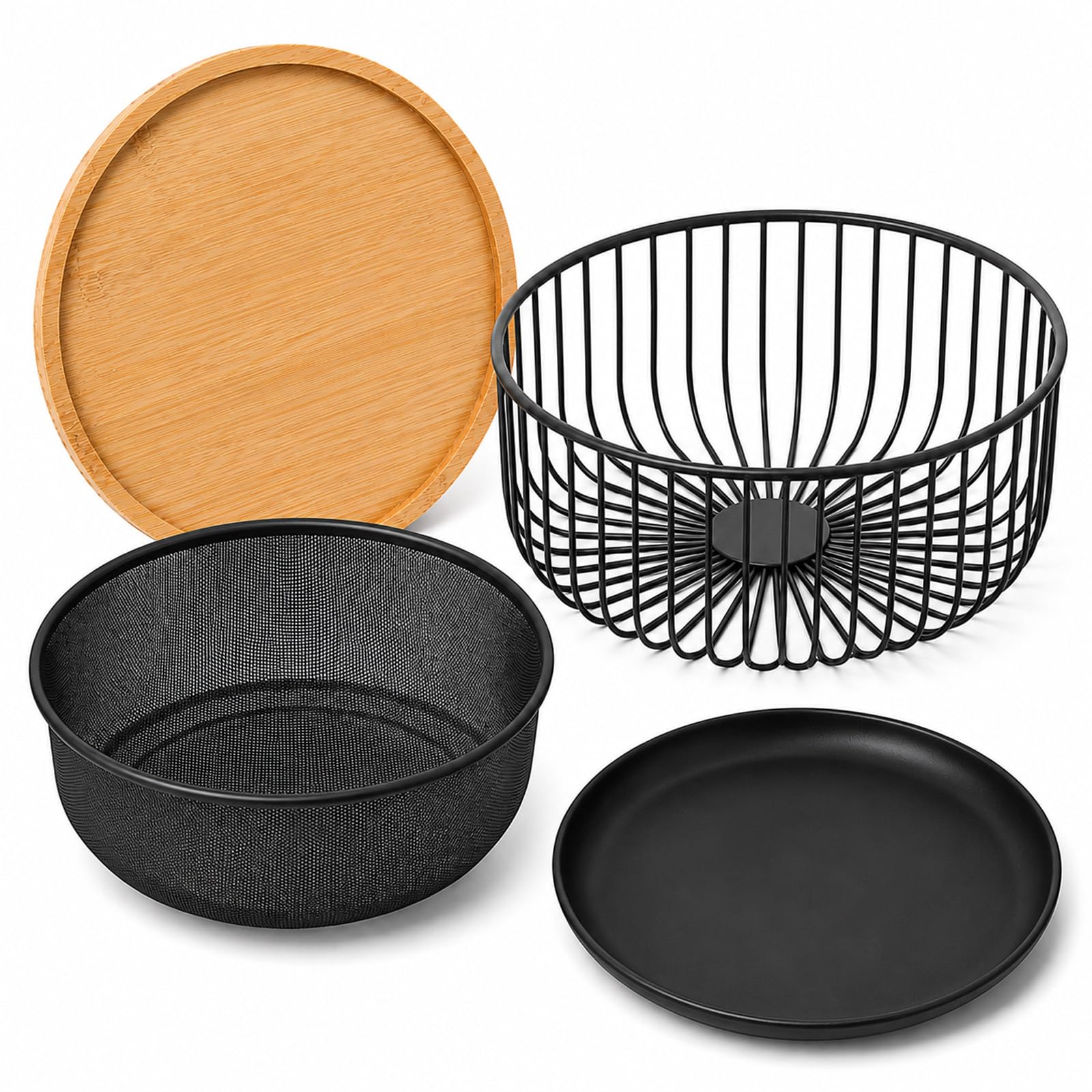 Pealeaf Obstkorb mit Deckel, Metall Obstschale mit Fliegenschutz, Obstkorb aus Drahtgeflecht mit Netzdeckel, Obst- und Gemüsehalter für Küche Arbeitsplatte Aufbewahrung (1PCS-Black)