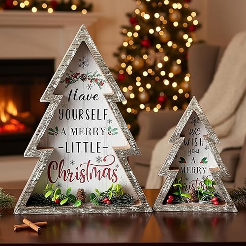 Miniatura 3 de Pinkunn 2 piezas de decoración de Navidad de granja, decoración natural de árbol de Navidad con piñas de madera rústica, centro de mesa de Navidad,