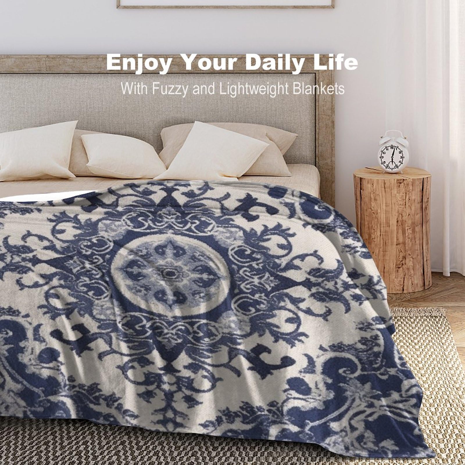 Amazon.com: Classical Navy Blue Damask Pattern Blankets and