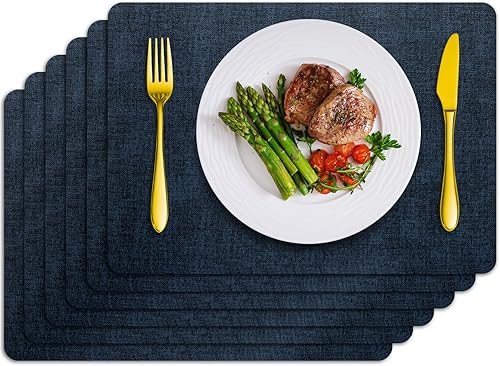 Miniatura 18 de Juego de 6 manteles individuales lavables, manteles individuales resistentes al calor para mesa, manteles individuales de piel sintética lavables